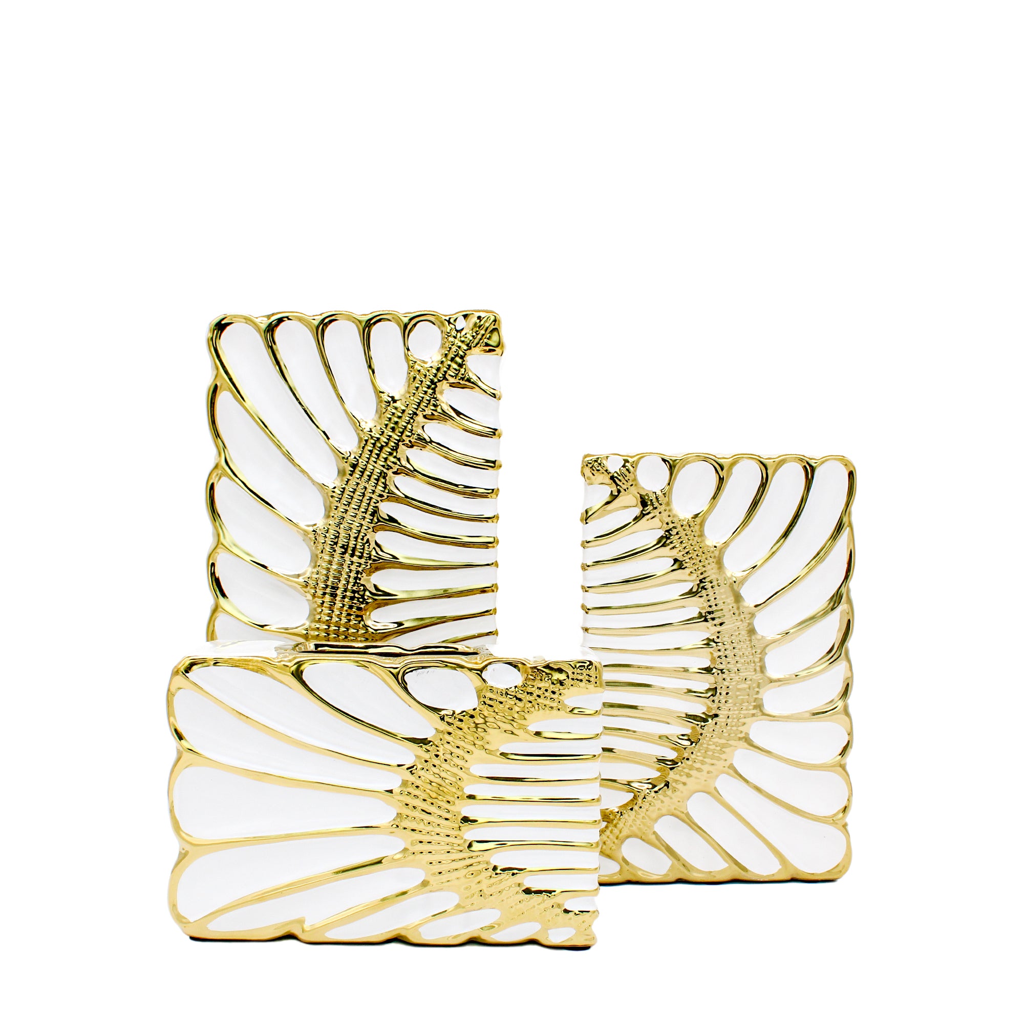 Broad Rectangular Ceramic Vase with Raised Gold Detail