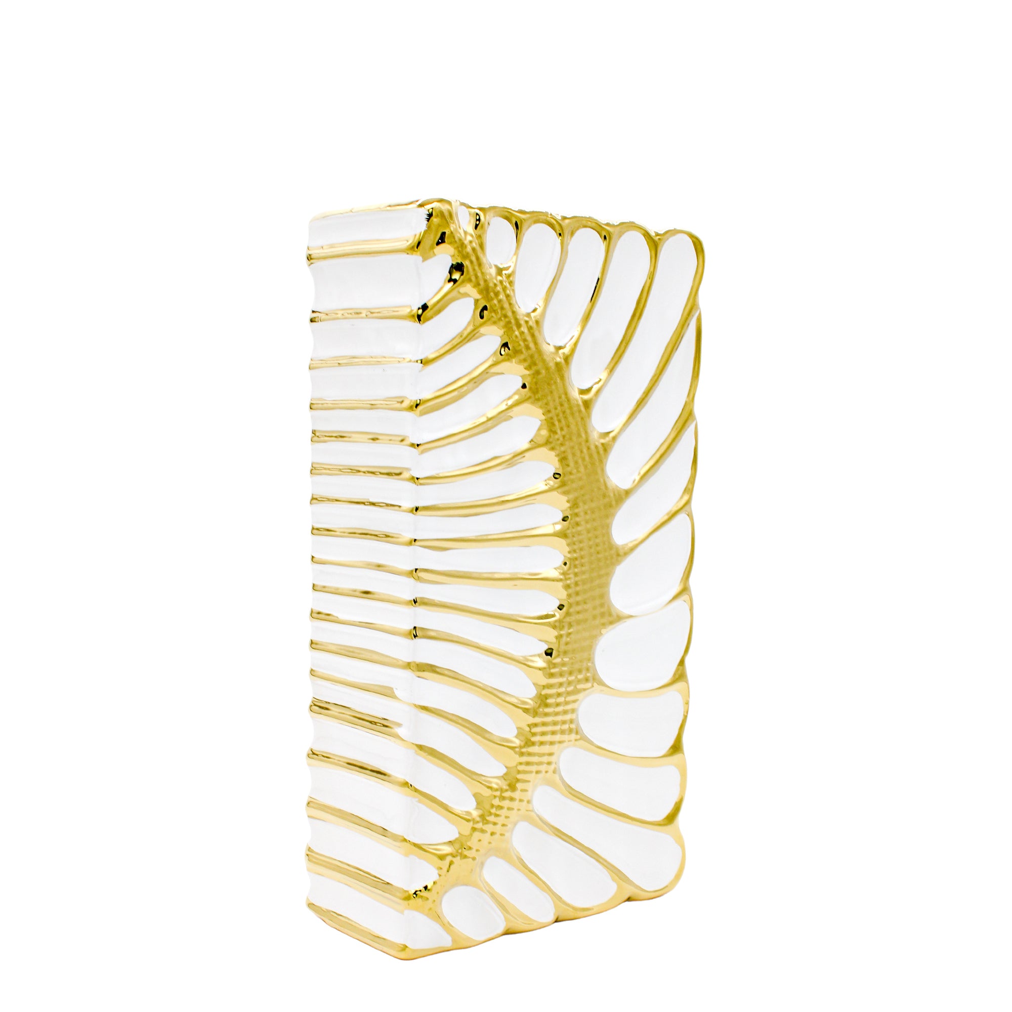 Tall Ceramic Vase with Raised Abstract Gold Pattern