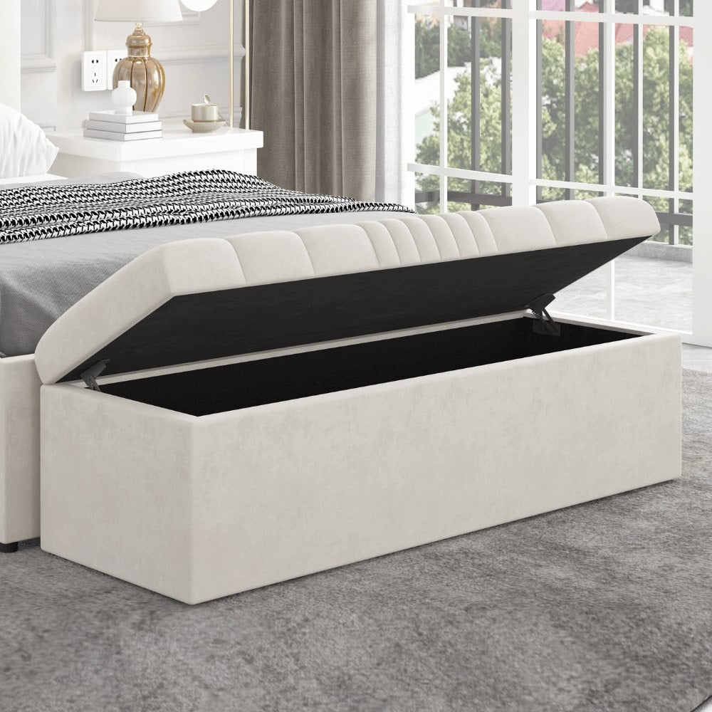 Mika Cream Velvet Ottoman Storage Bench