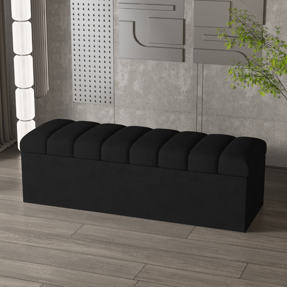 Leo Black Velvet Ottoman Storage Bench
