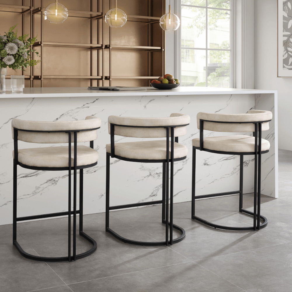 Mia Curved Cream Velvet and Black Frame Counter Stool
