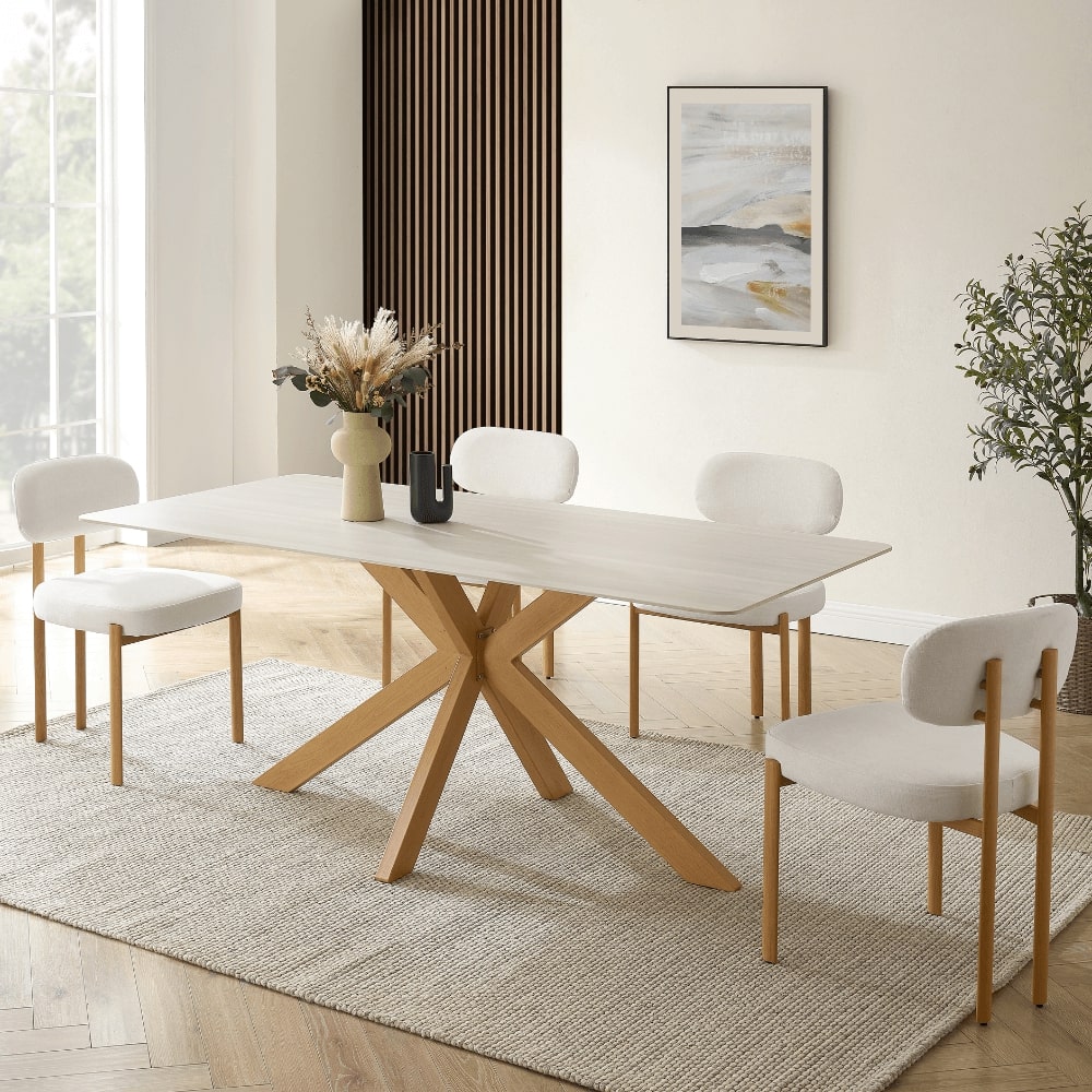 Athens White Ceramic Dining Set With 4 Kiah Chairs