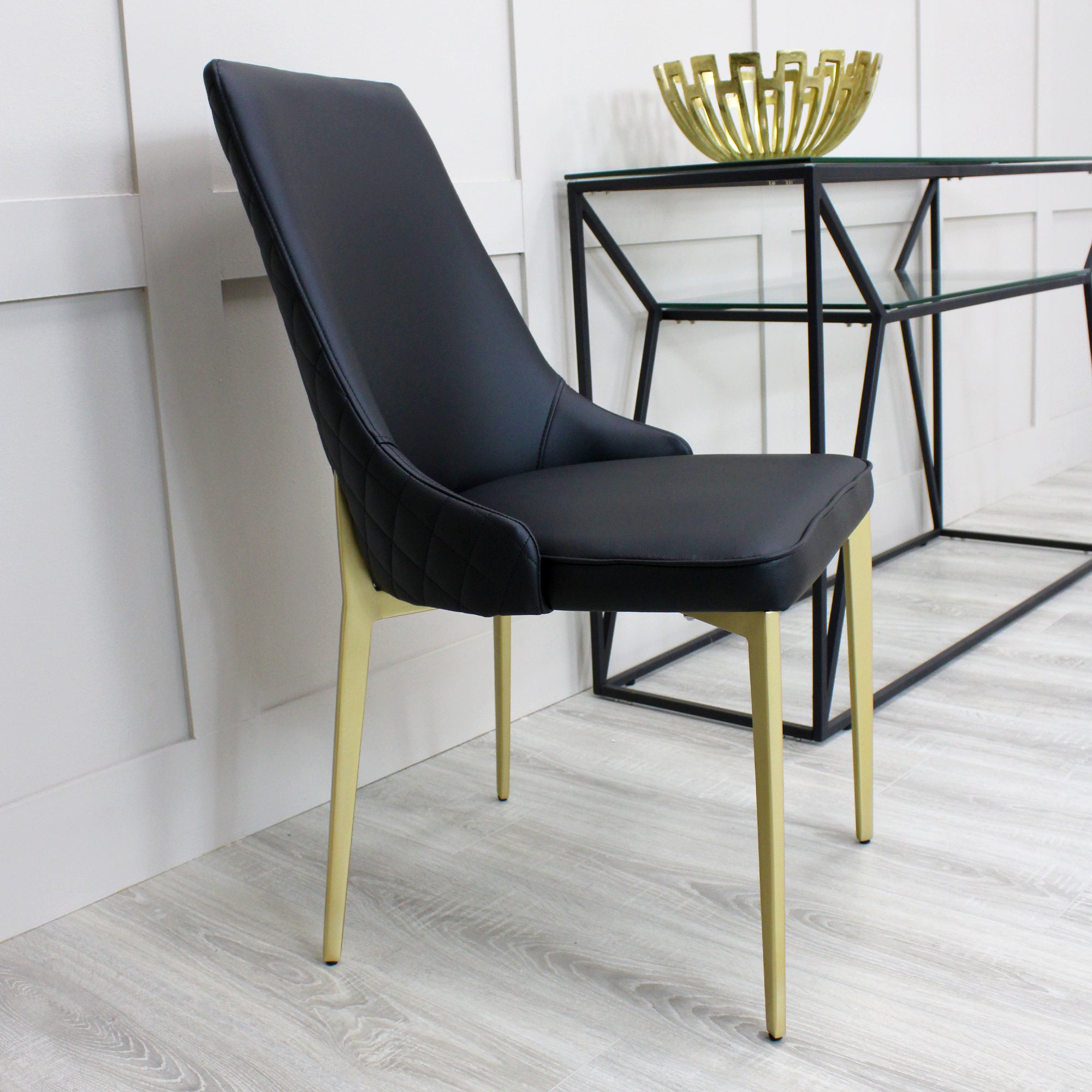 Jade Black Dining Chair In Faux Leather With Gold Legs