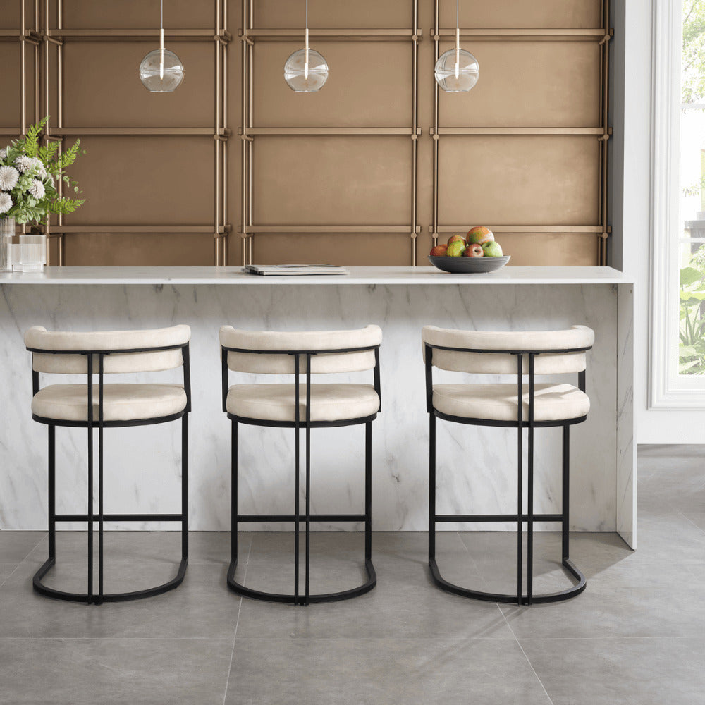 Mia Curved Cream Velvet and Black Frame Counter Stool