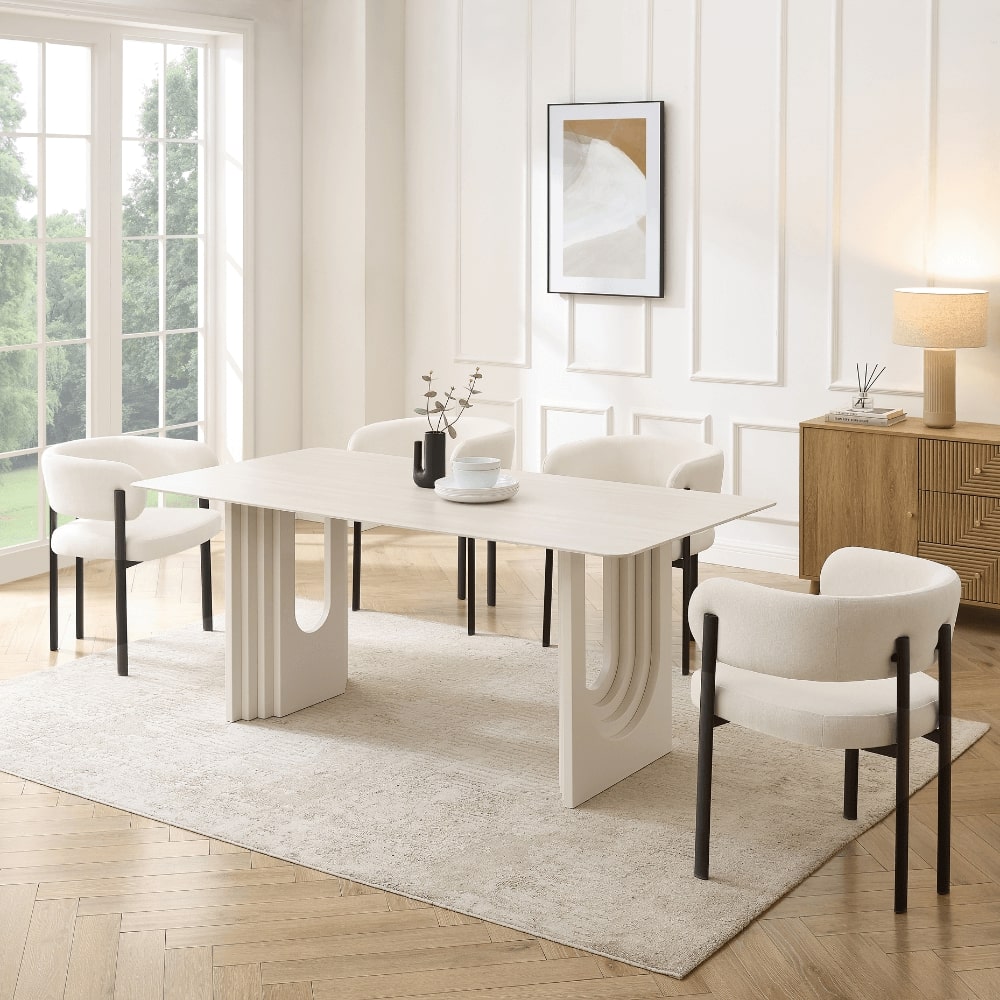Apollo White Ceramic Dining Set With 4 Elle Chairs