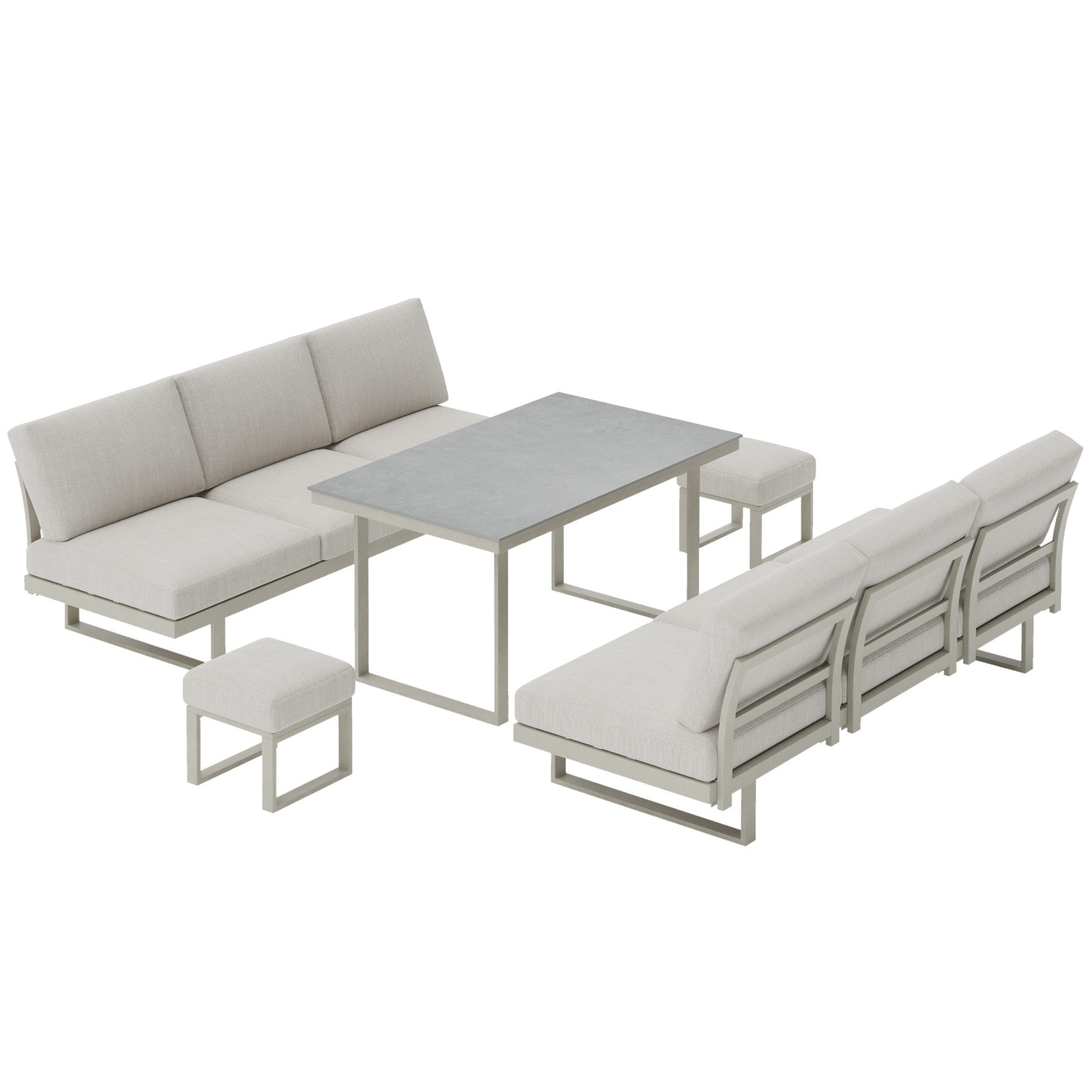 Neutral Light Grey Aluminium Frame Sofa Dining Modular Garden Set