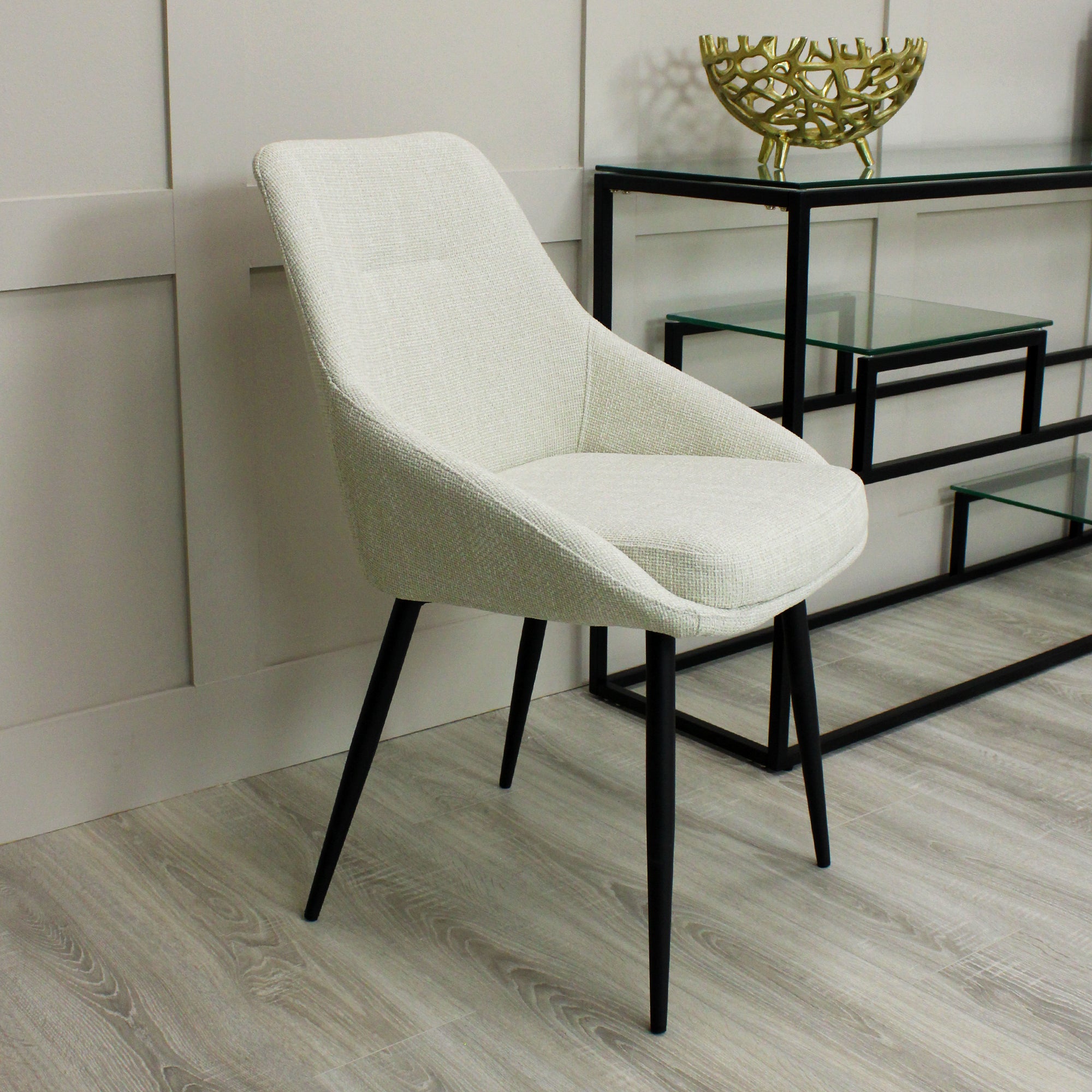 Sage Cream Linen Dining Chair with Black Legs