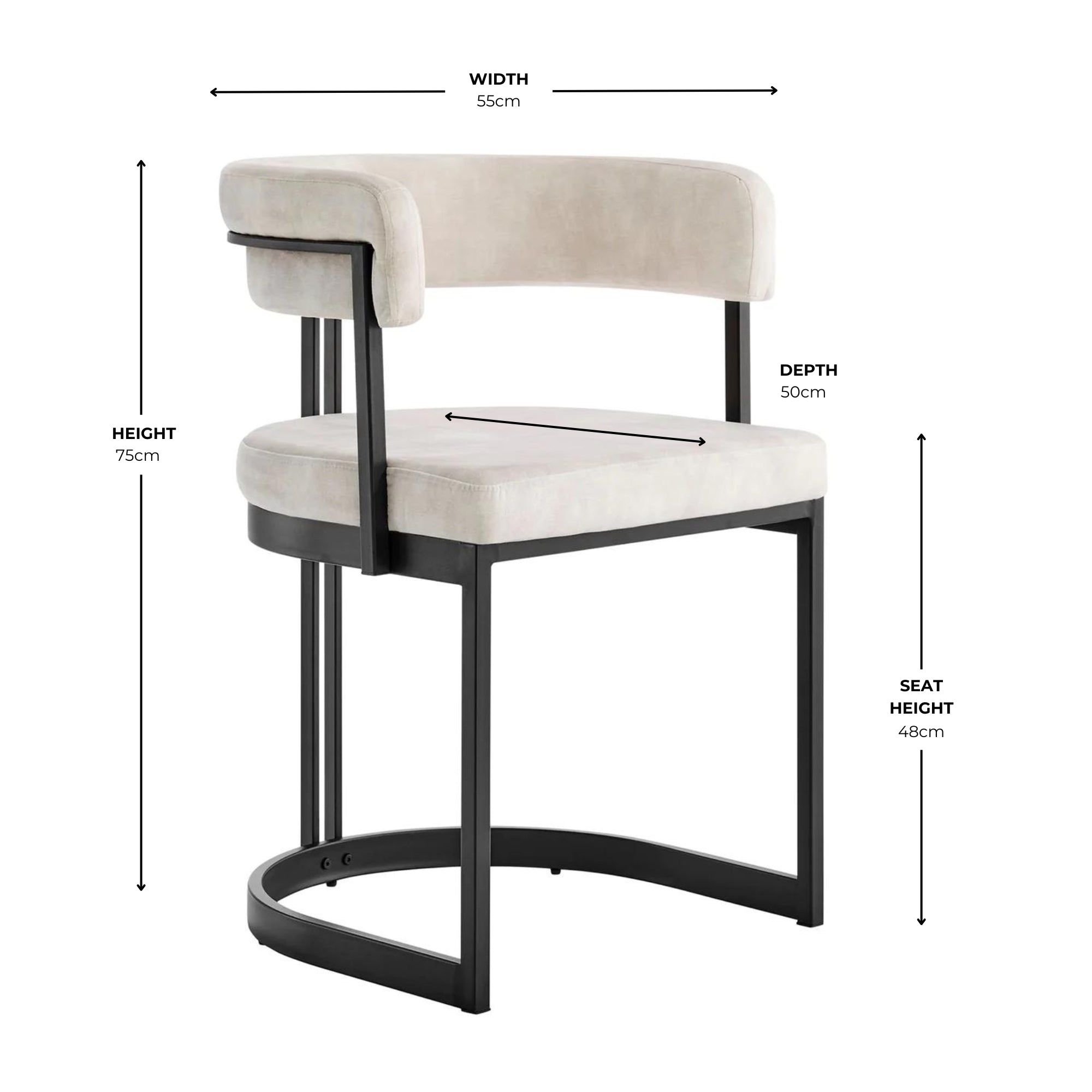 Mia Curved Cream Velvet and Black Frame Dining Chair