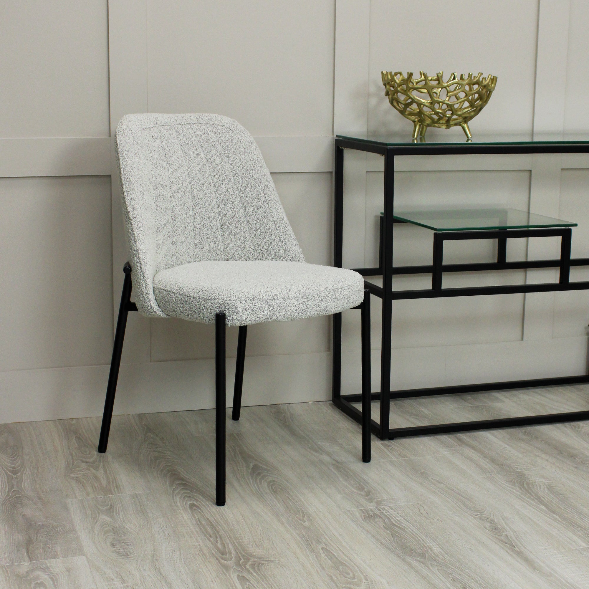 Adele Light Grey Boucle Dining Chair with Black Legs