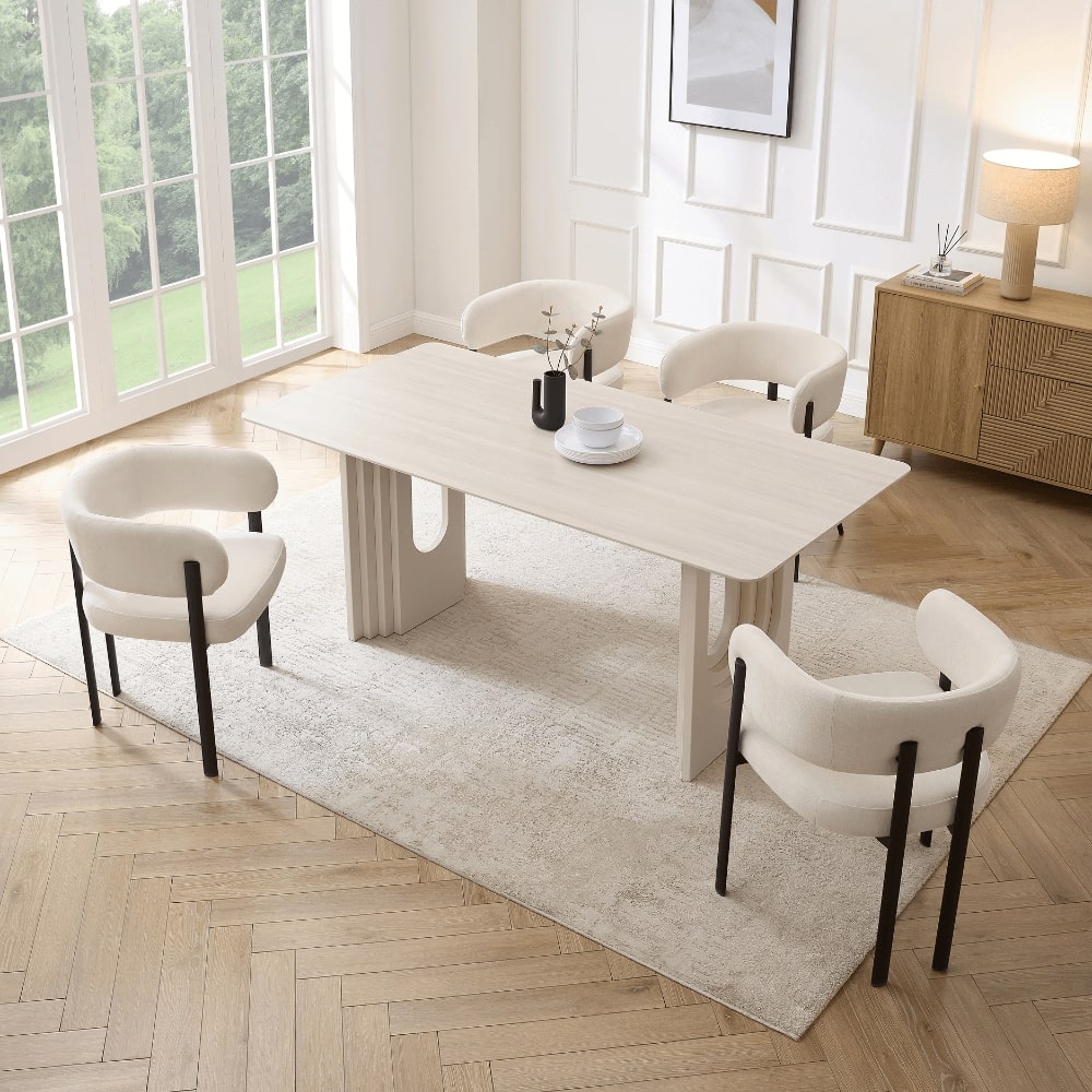 Apollo White Ceramic Dining Set With 4 Elle Chairs