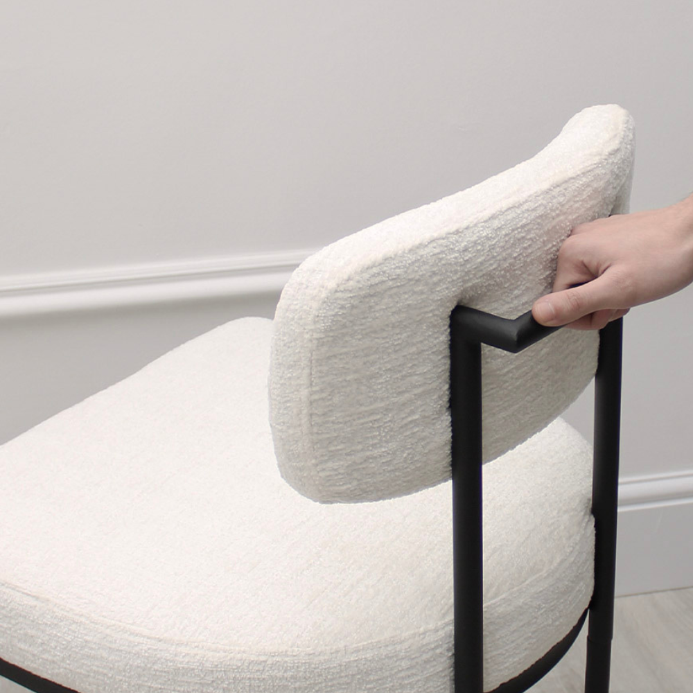 Rhea White Fabric Bar Stool With Black Frame