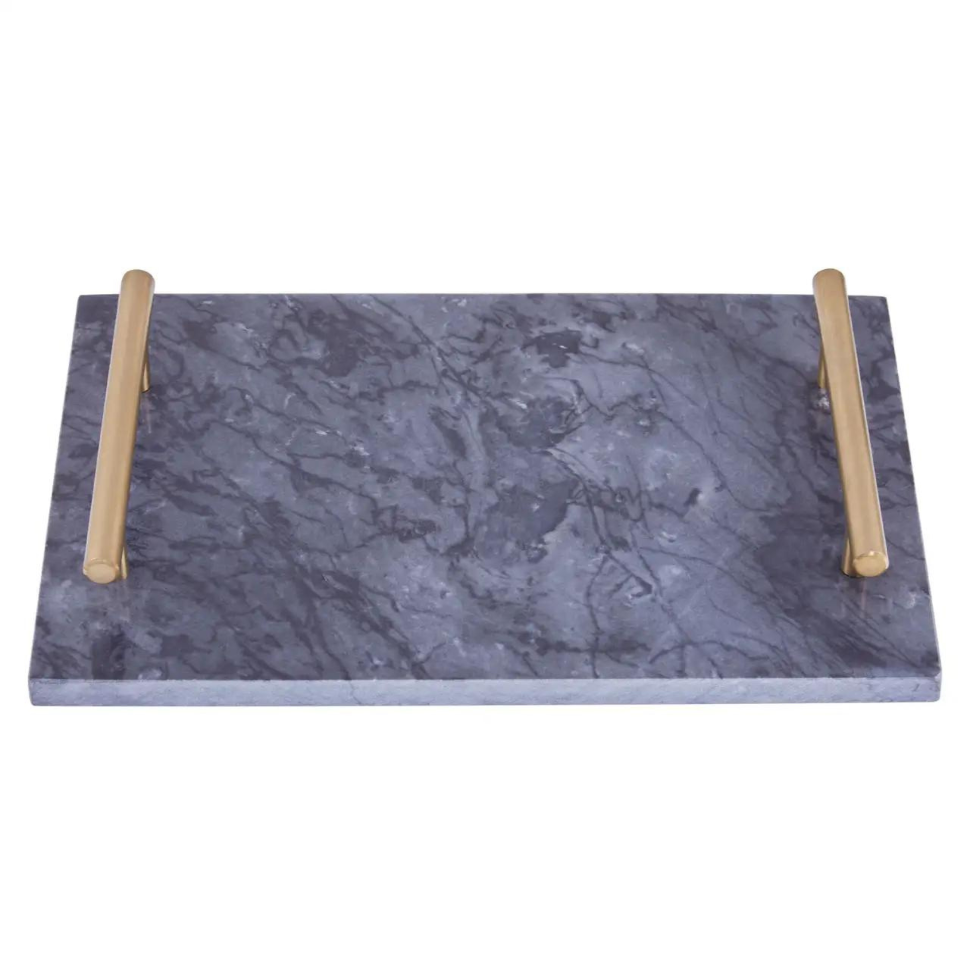 Grey Marble Tray with Gold Handles