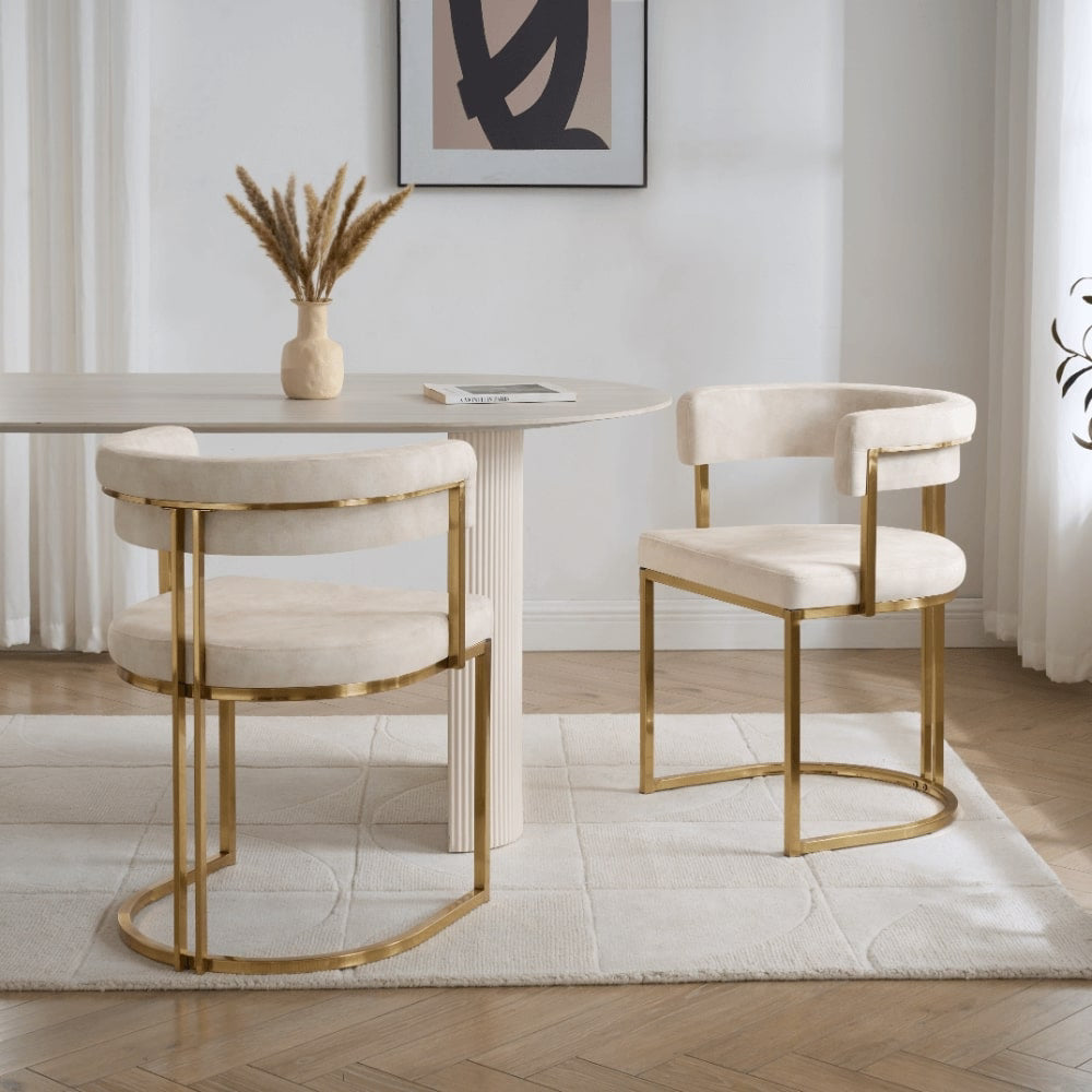 Mia Curved Cream Velvet and Brushed Gold Frame Dining Chair