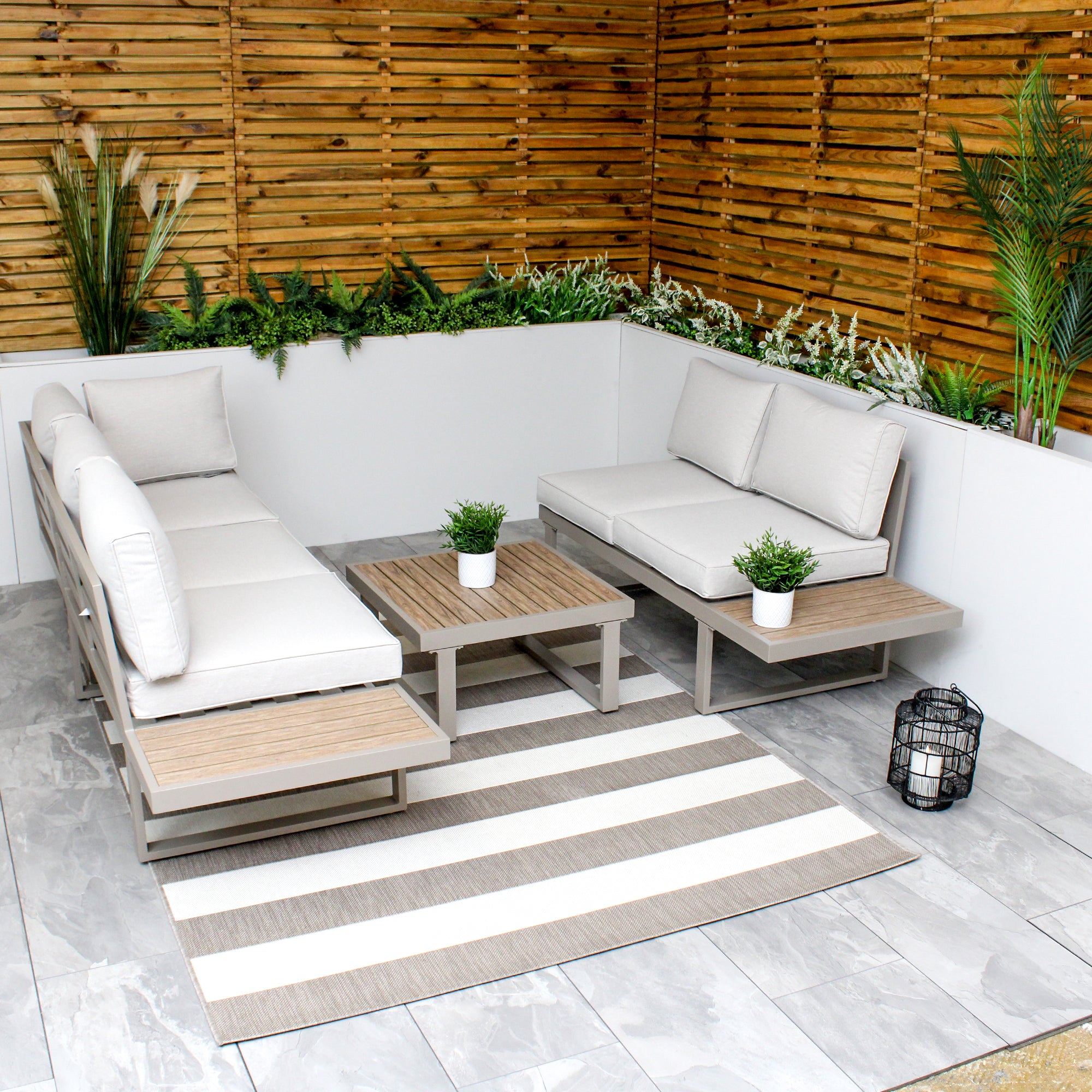 Milan Beige Aluminium 5 Seater Modular Corner Sofa Lounge Set