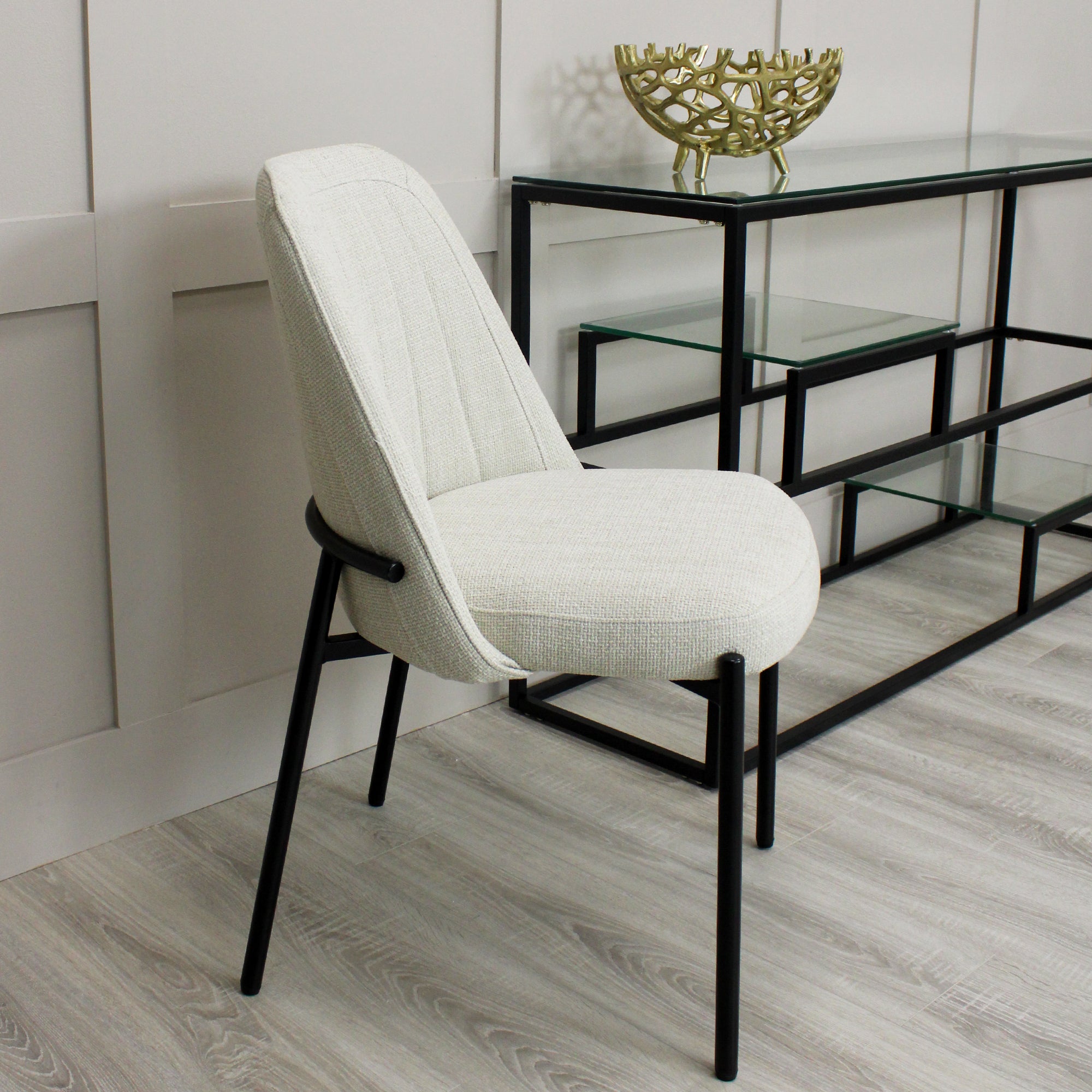 Adele Cream Linen Dining Chair with Black Legs