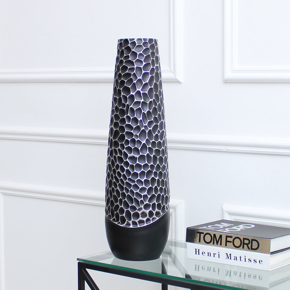 Tall Black And Silver Vase