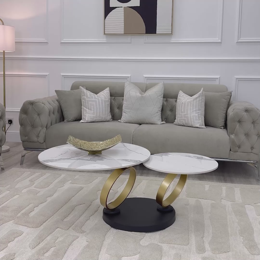 Yasmin Buttoned Light Grey Velvet 2 Seater Sofa With Silver Legs