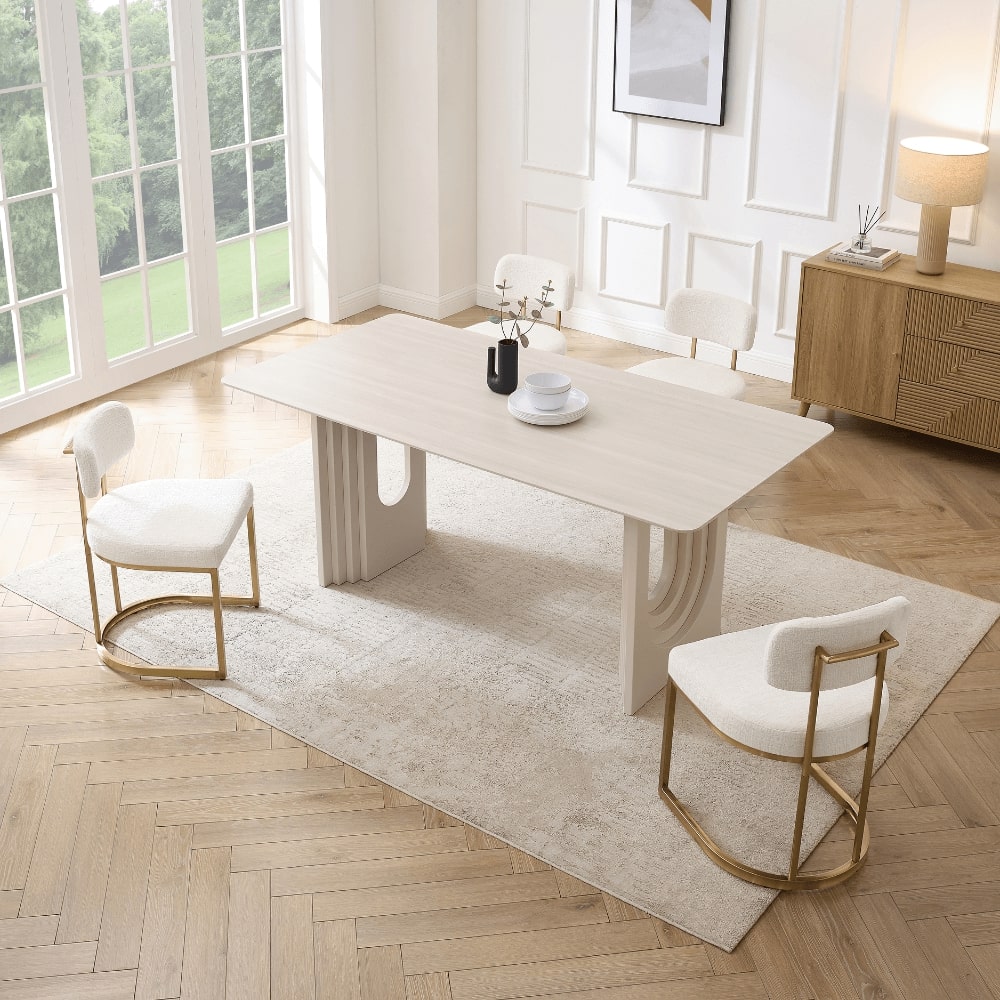 Apollo White Ceramic Dining Set With 4 Rhea Gold Chairs