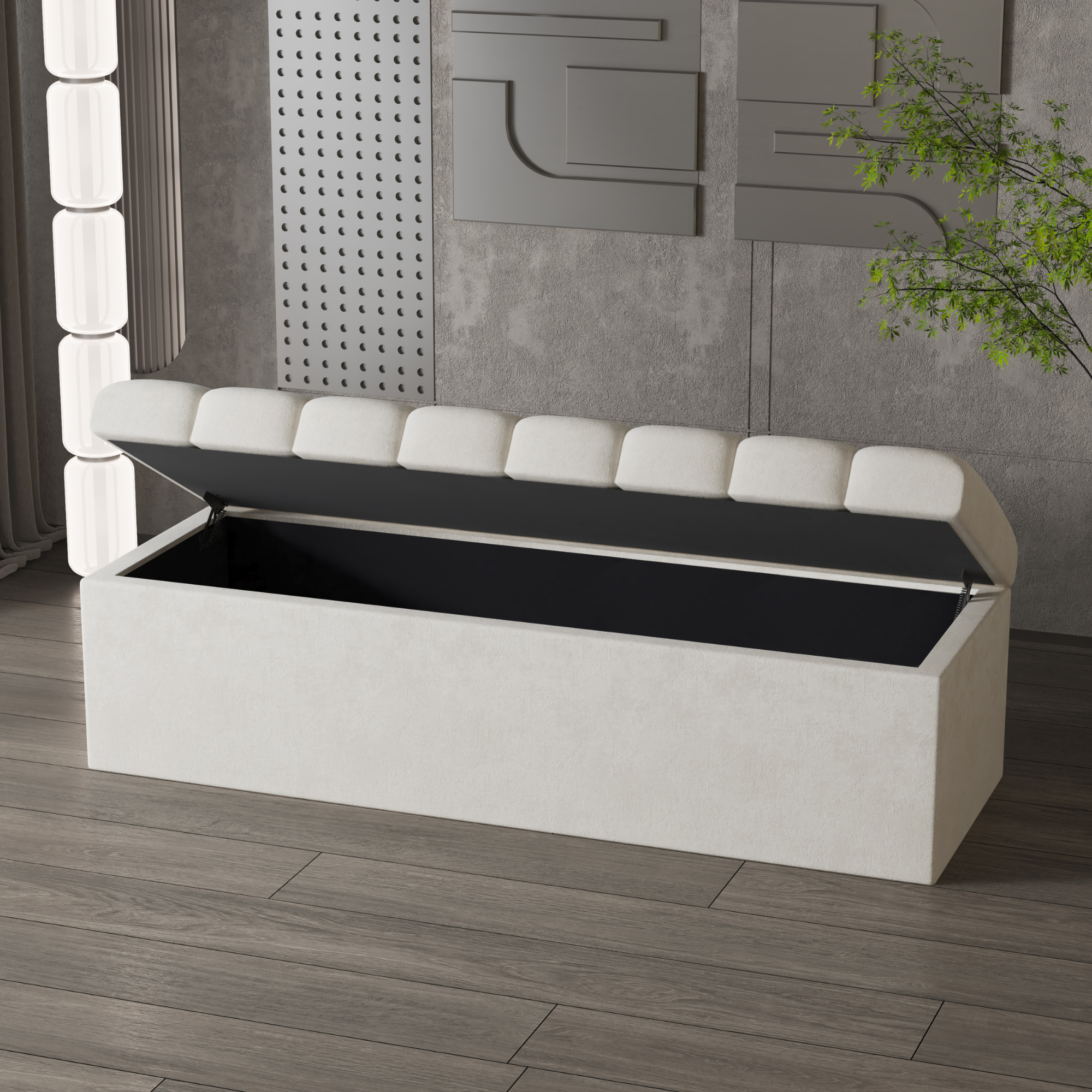 Leo Cream Velvet Ottoman Storage Bench