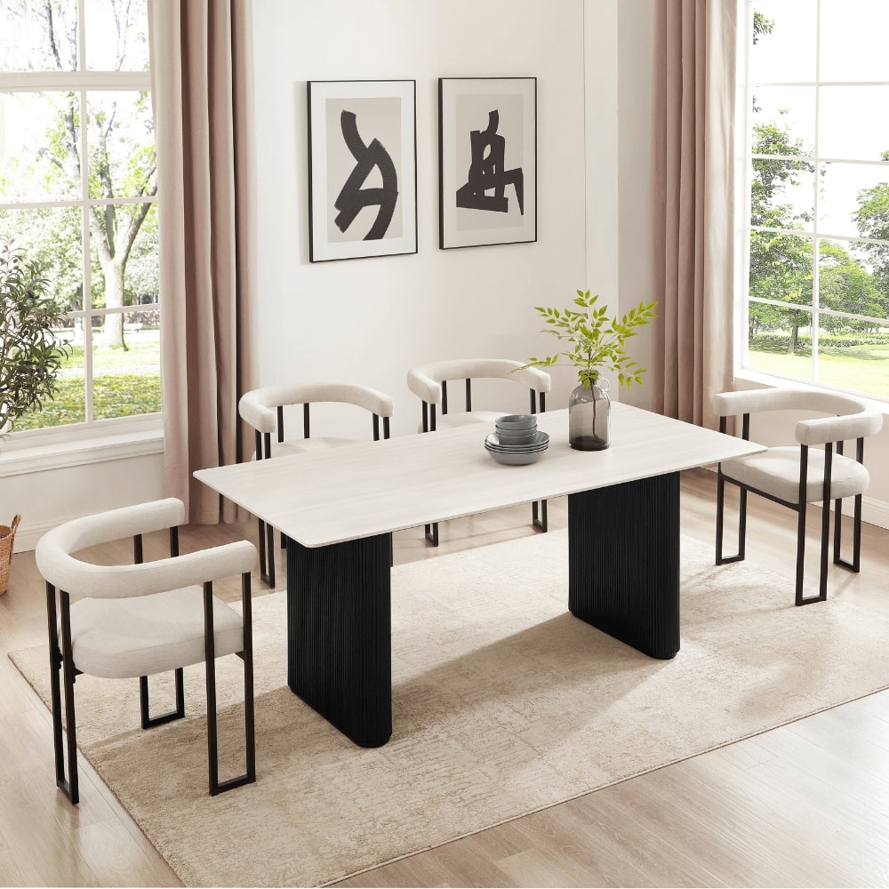 Siena White Ceramic Dining Set With 4 Celine Chairs