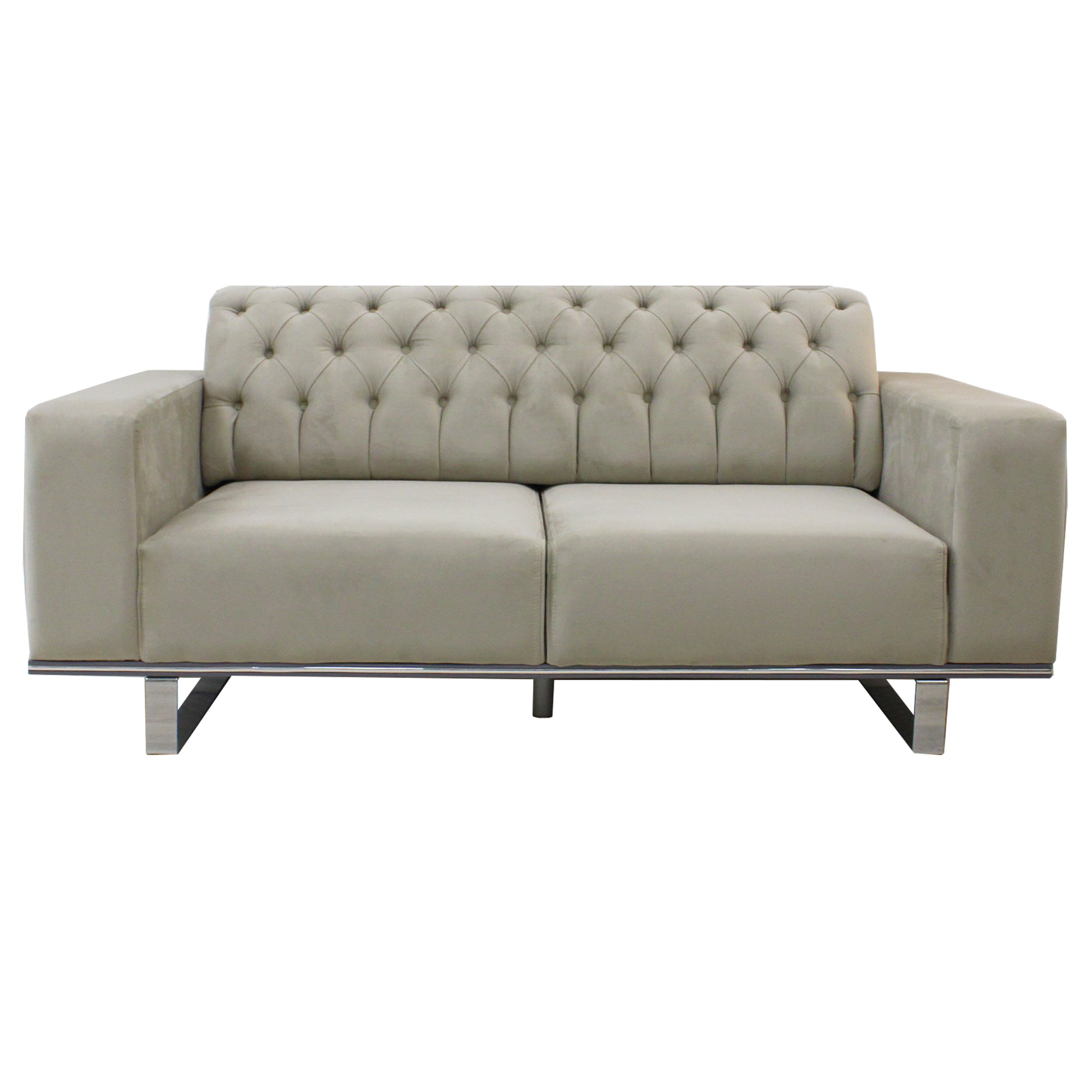 Eliza Light Grey Velvet 2 Seater Sofa With Silver Trim