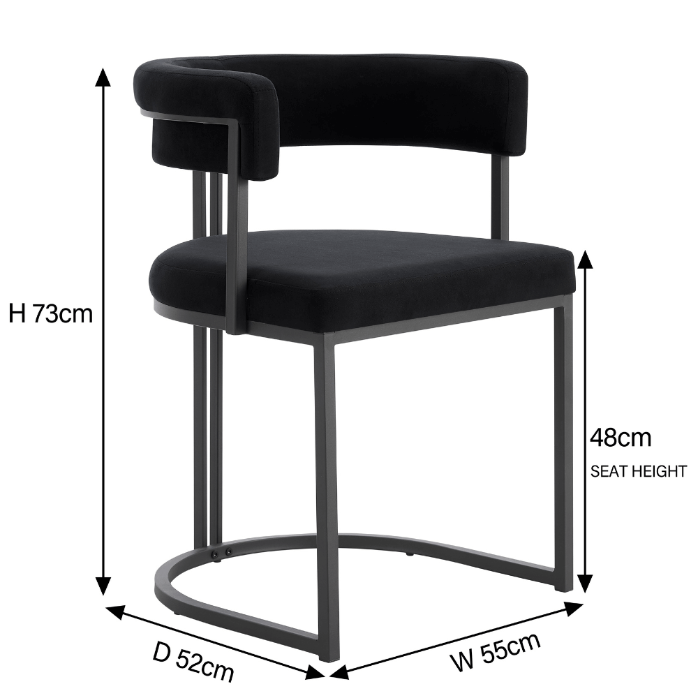Mia Curved Black Velvet and Black Frame Dining Chair