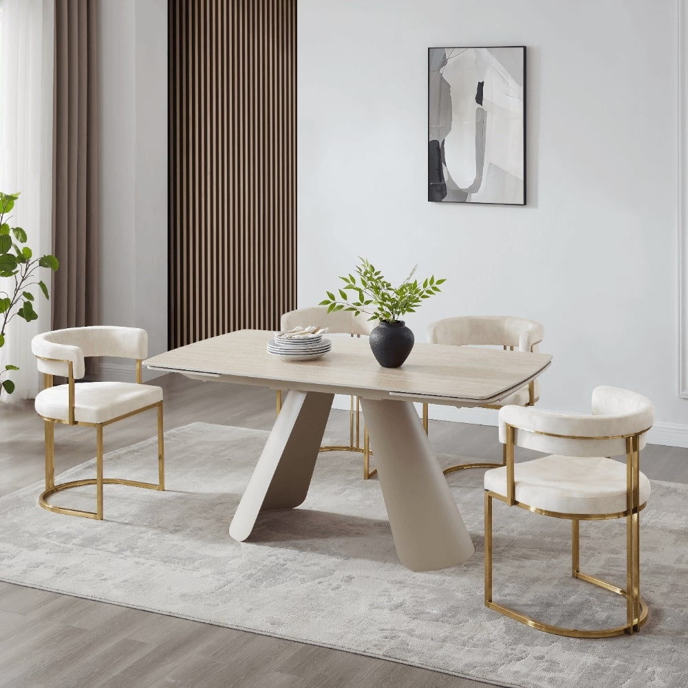 Mia Curved Cream Velvet and Brushed Gold Frame Dining Chair