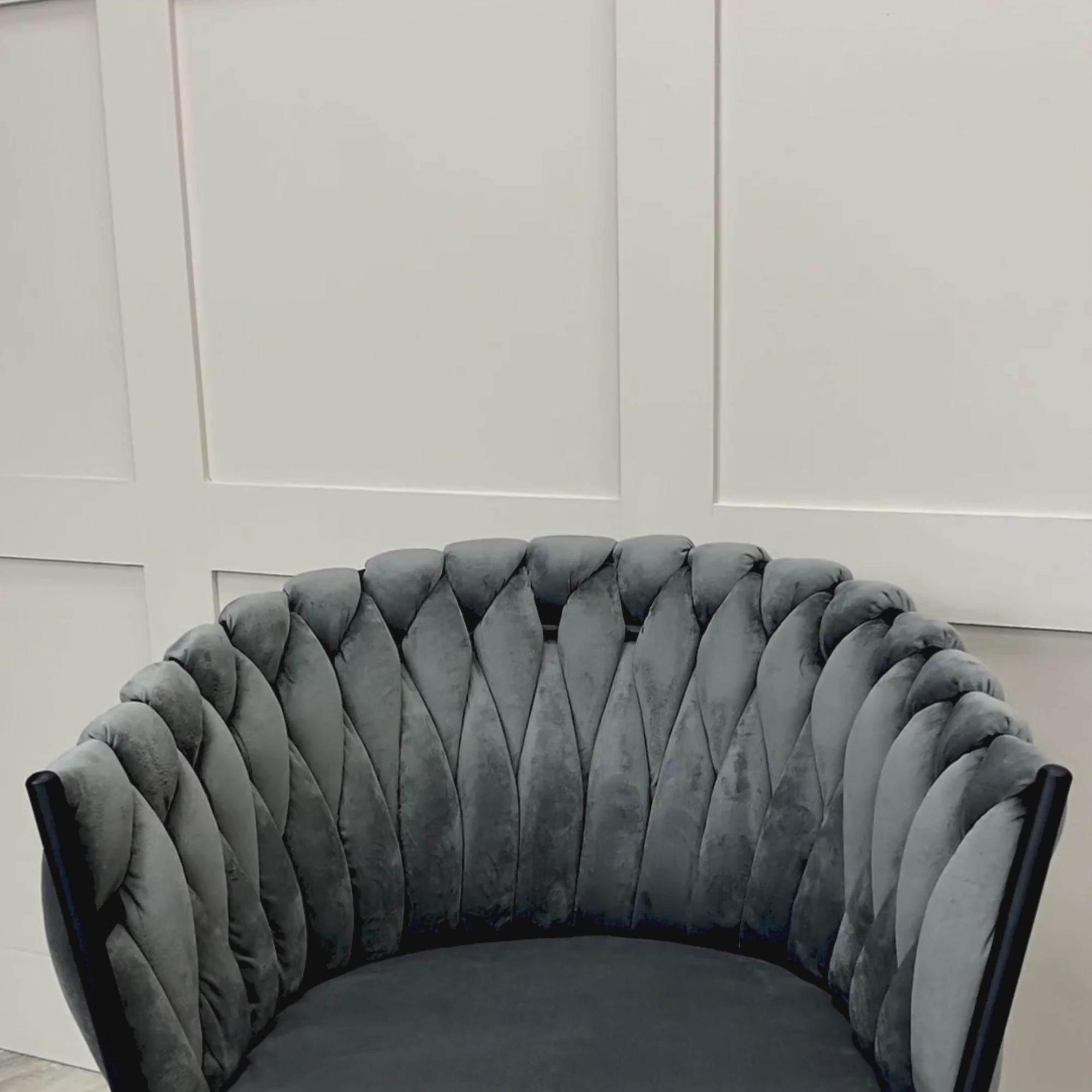 Iris Grey Velvet Braided Weave Dining Chair With Black Frame