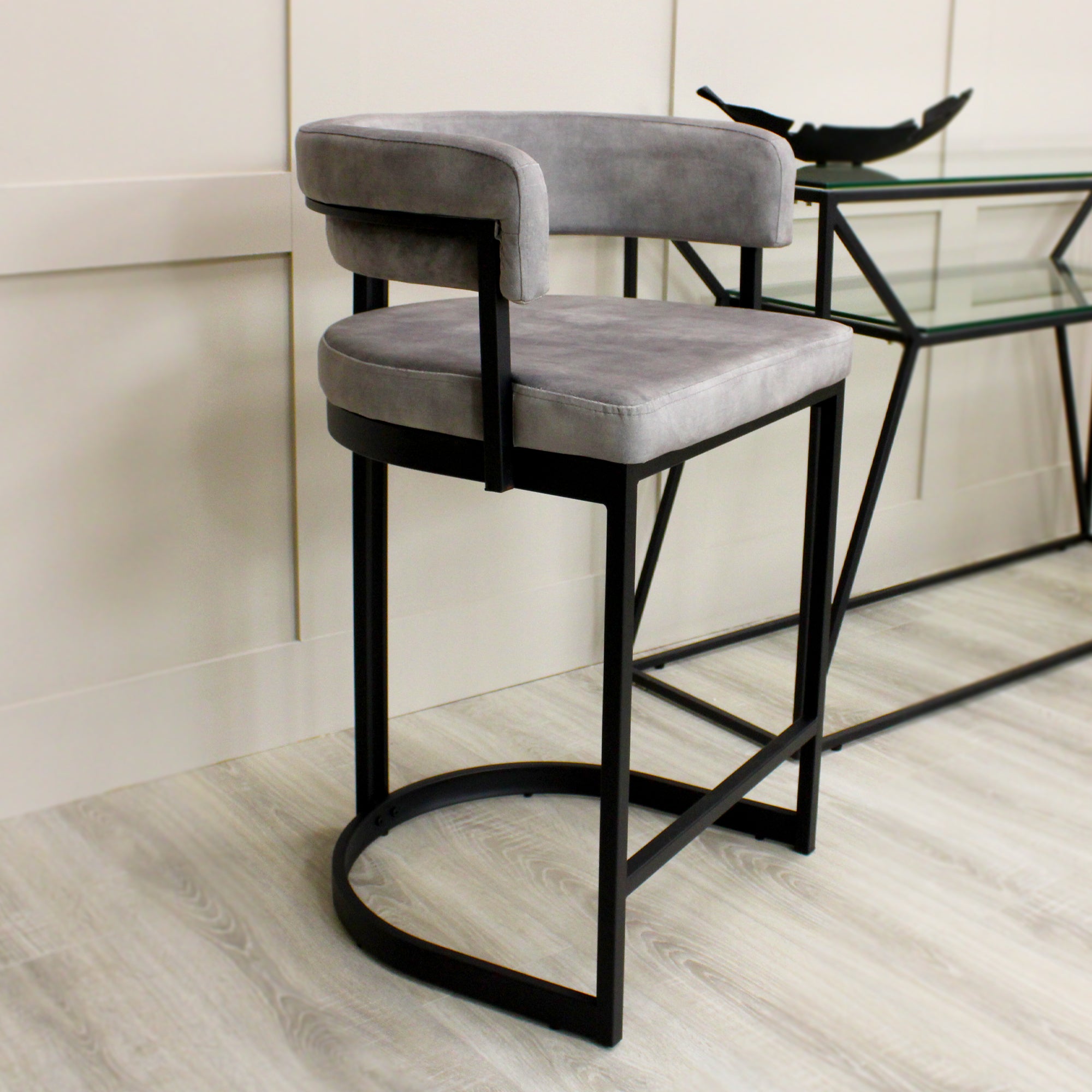 gray velvet bar stool