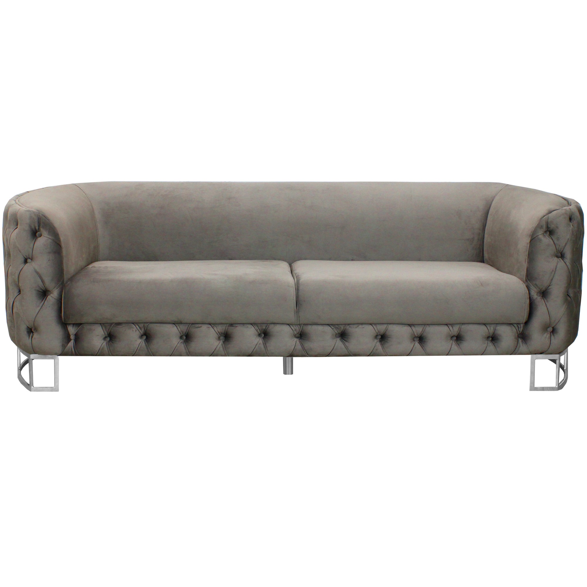 Louise Mink Truffle Velvet Curved Sofa with Silver Legs 3 seater