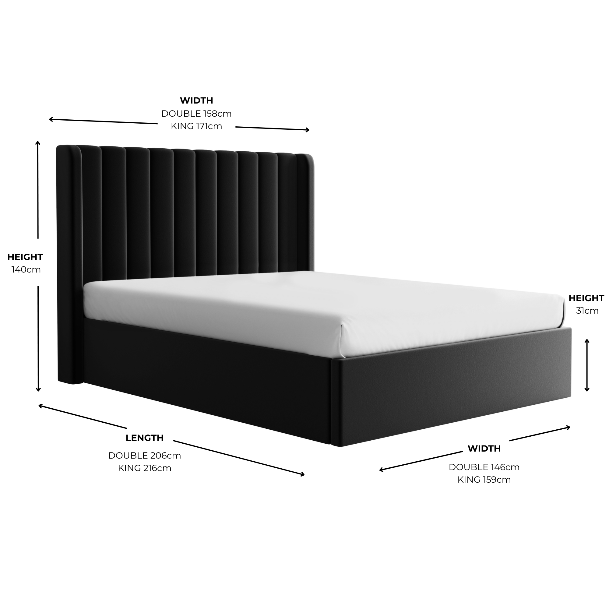 Maddison Black Velvet Ottoman Storage Bed