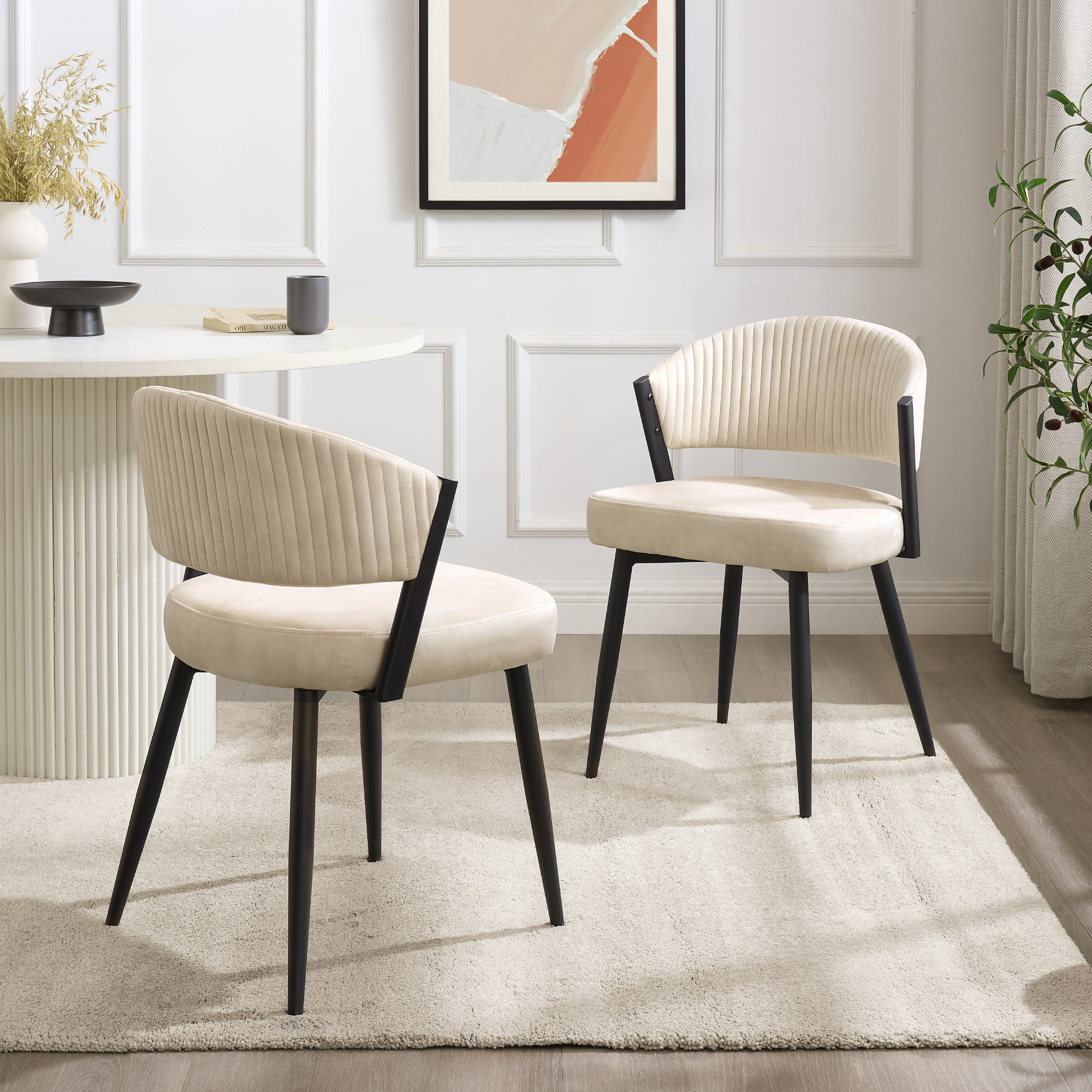 Maria Cream Curved Velvet Dining Chair With Black Metal Frame