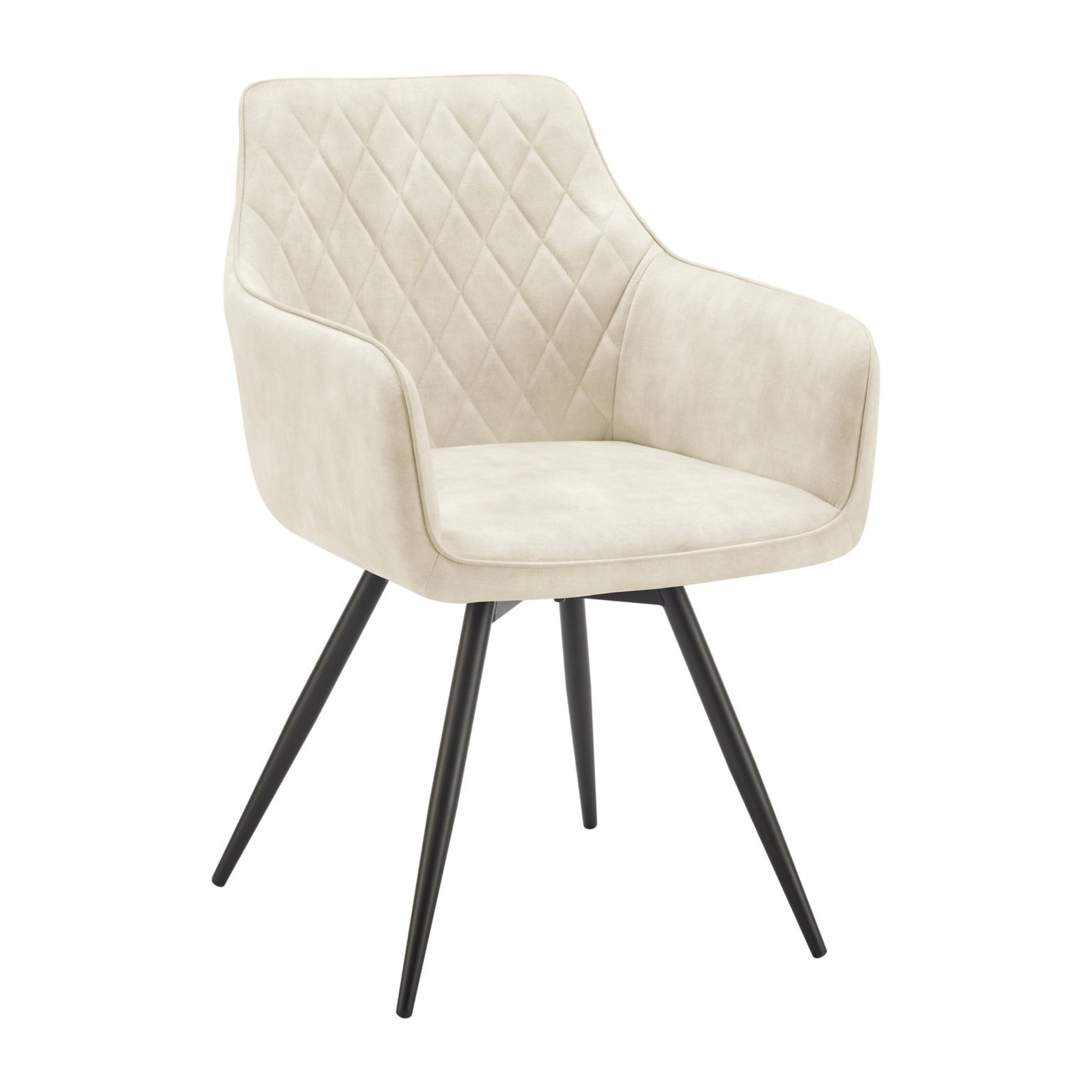 Ezra Cream Plush Velvet Swivel Dining Chair with Black Legs
