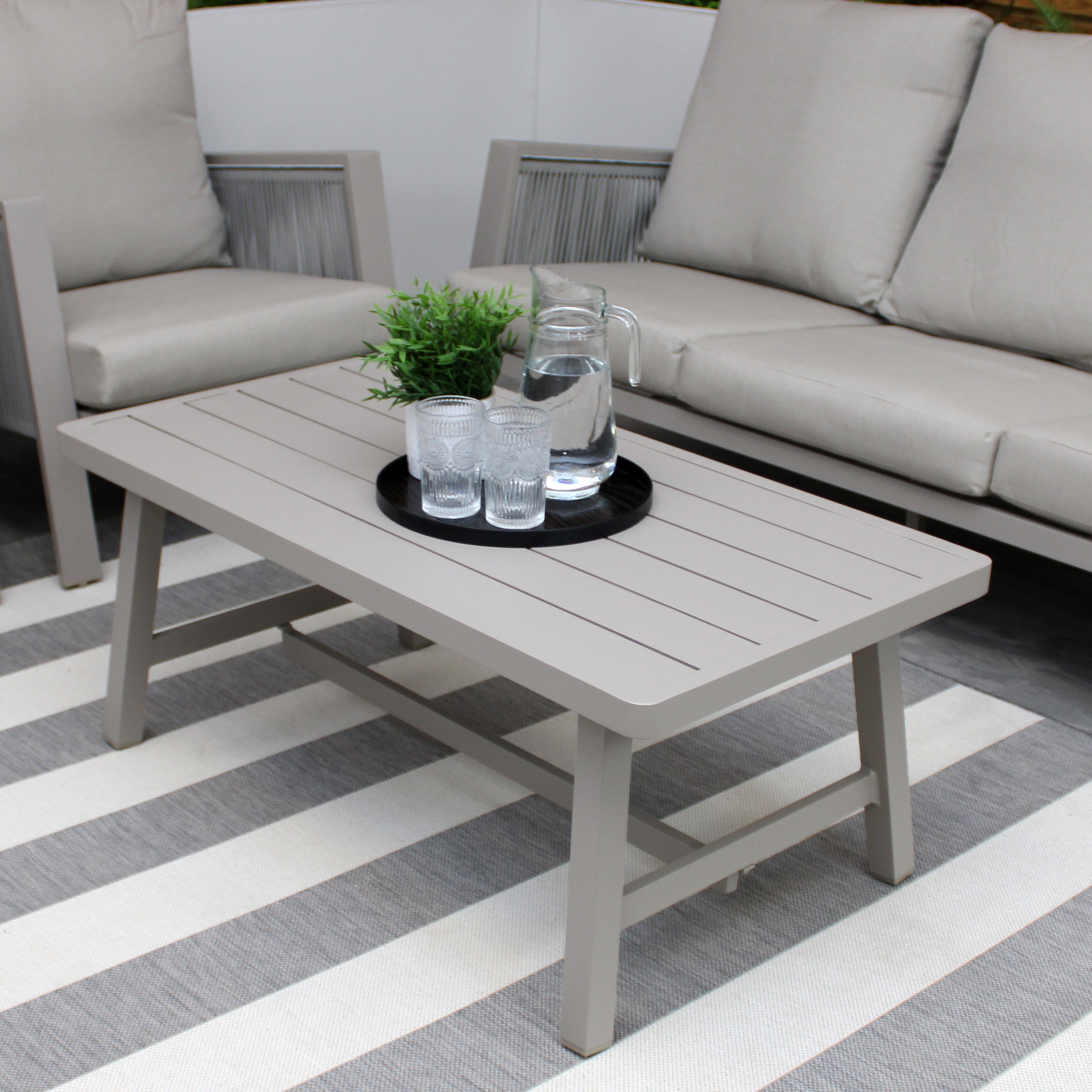 Sicily Beige Aluminium 5 Seater Sofa Set With Beige Cushions