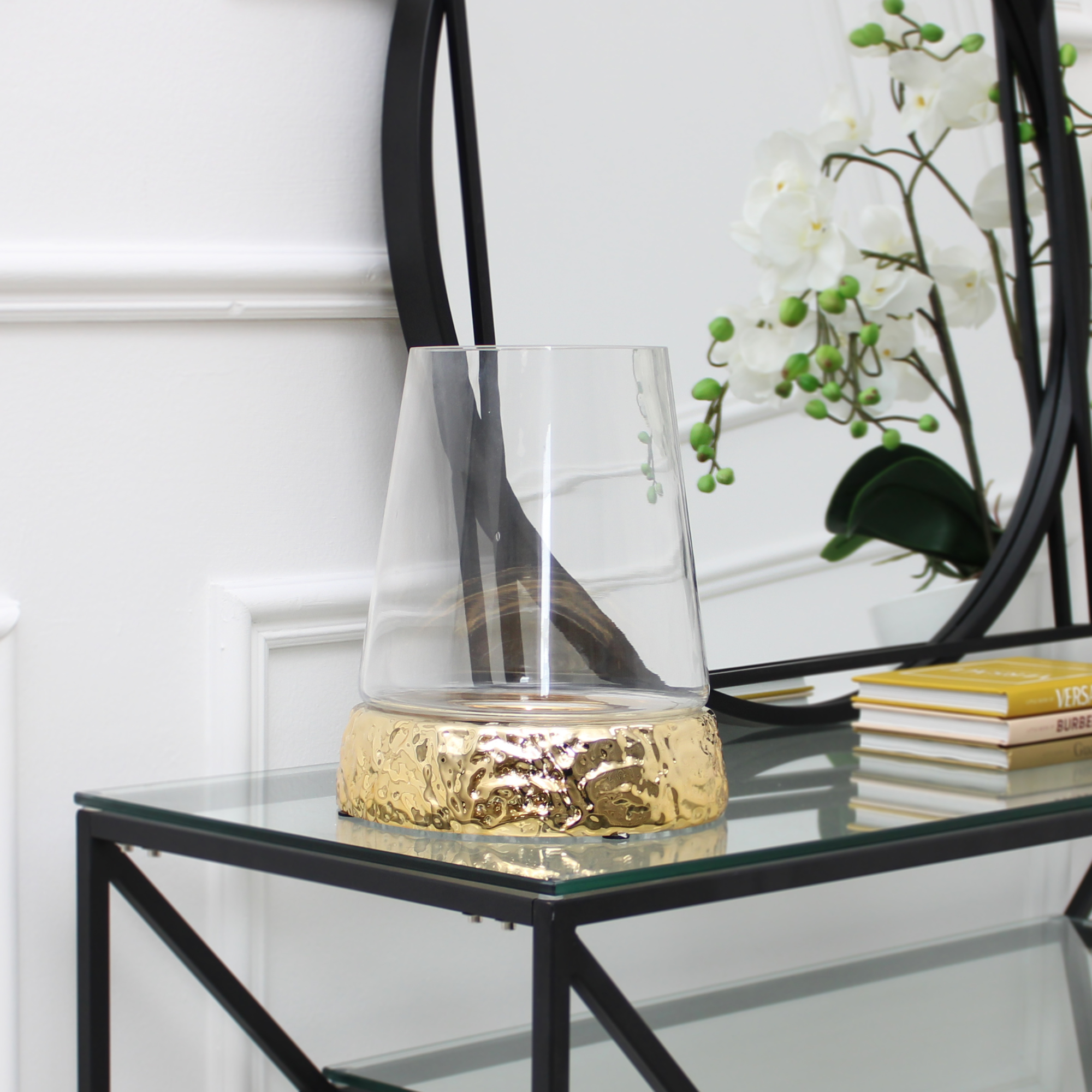 Large Gold Hurricane Candle Holder