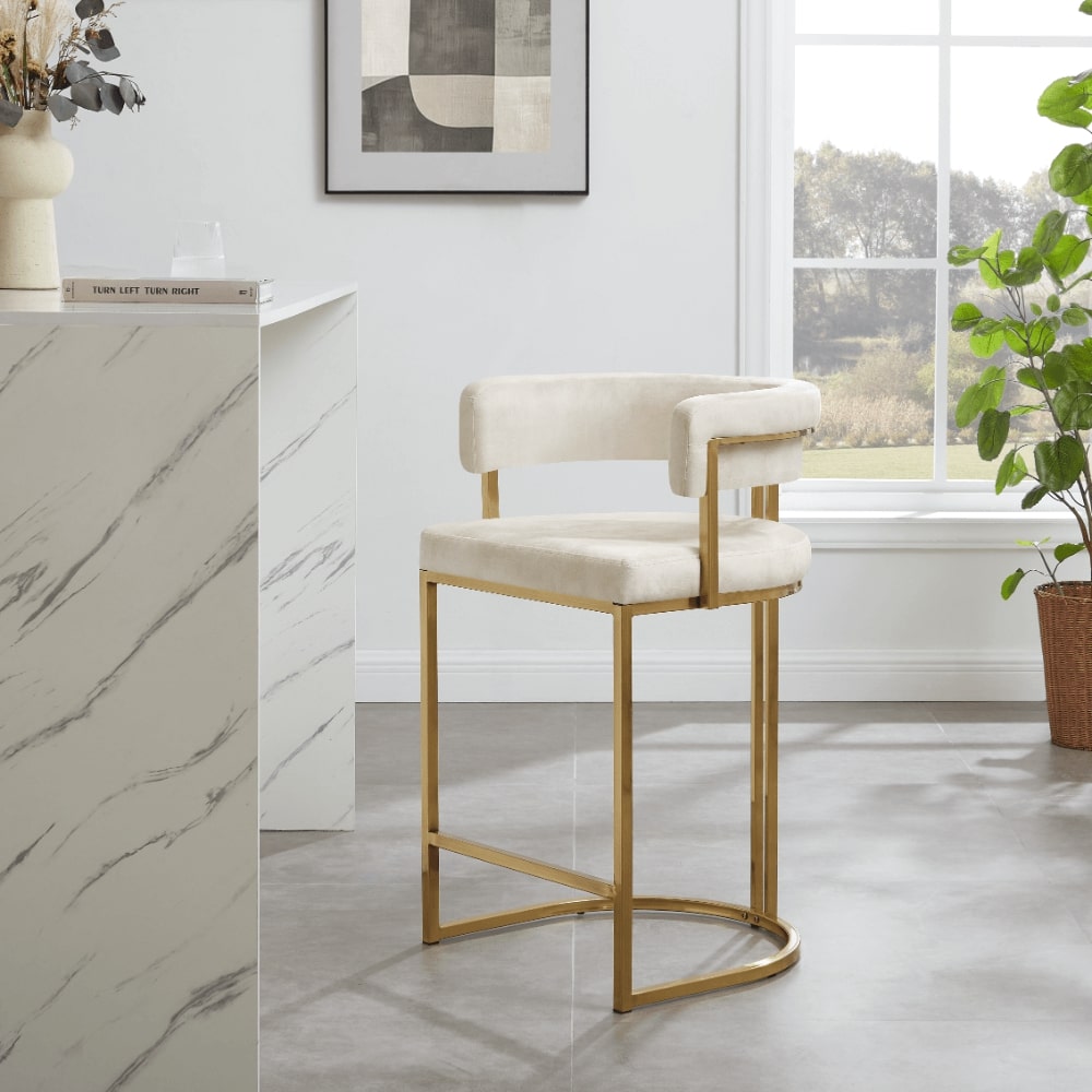 Mia Curved Cream Velvet and Brushed Gold Frame Counter Stool