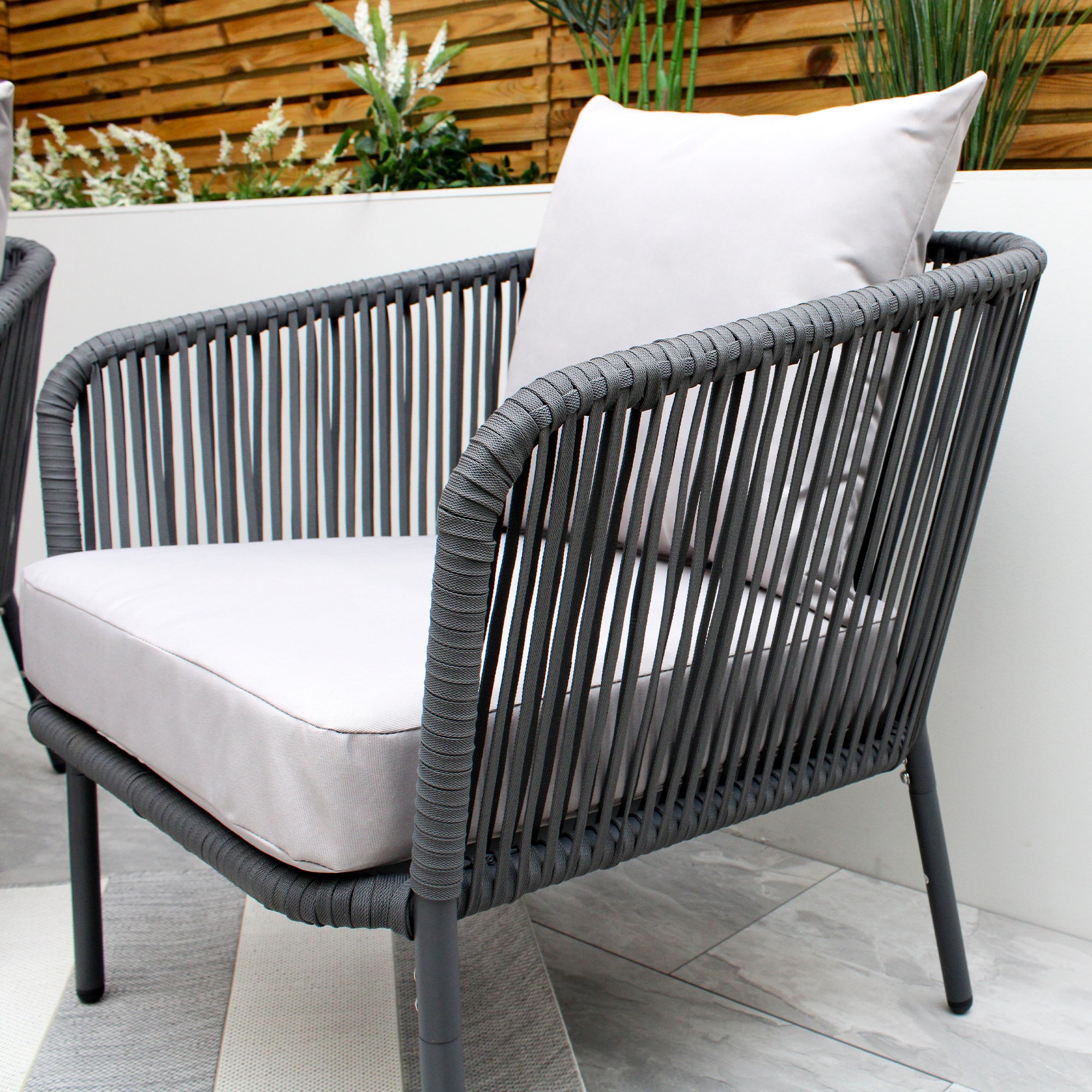 Turin Grey 5 Seater Weave Rope Aluminium Frame Sofa and Coffee Table Set