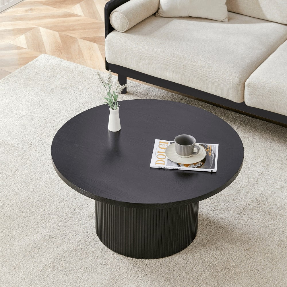 Luca Black Wood Coffee Tables With Ribbed Base Set of 2