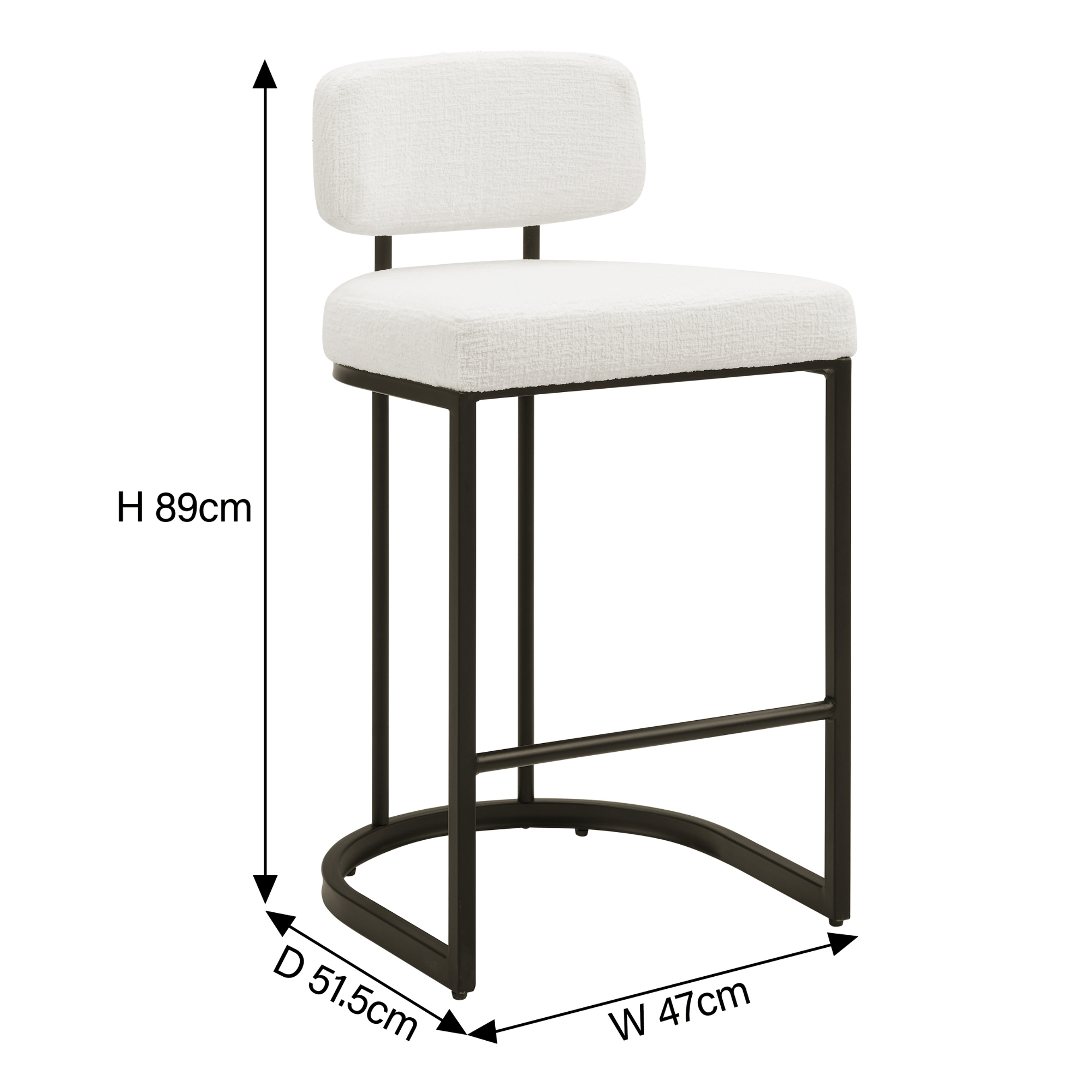 Rhea White Fabric Bar Stool With Black Frame