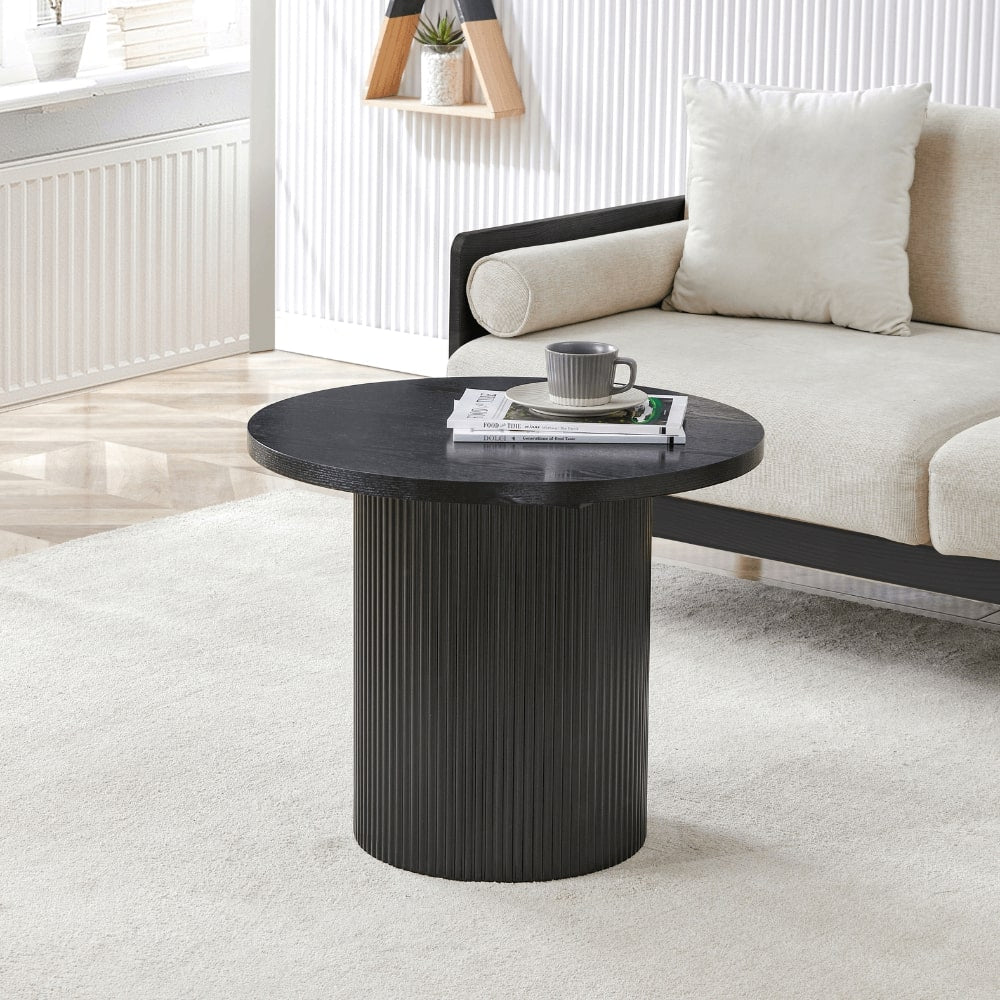 Luca Black Wood Coffee Tables With Ribbed Base Set of 2