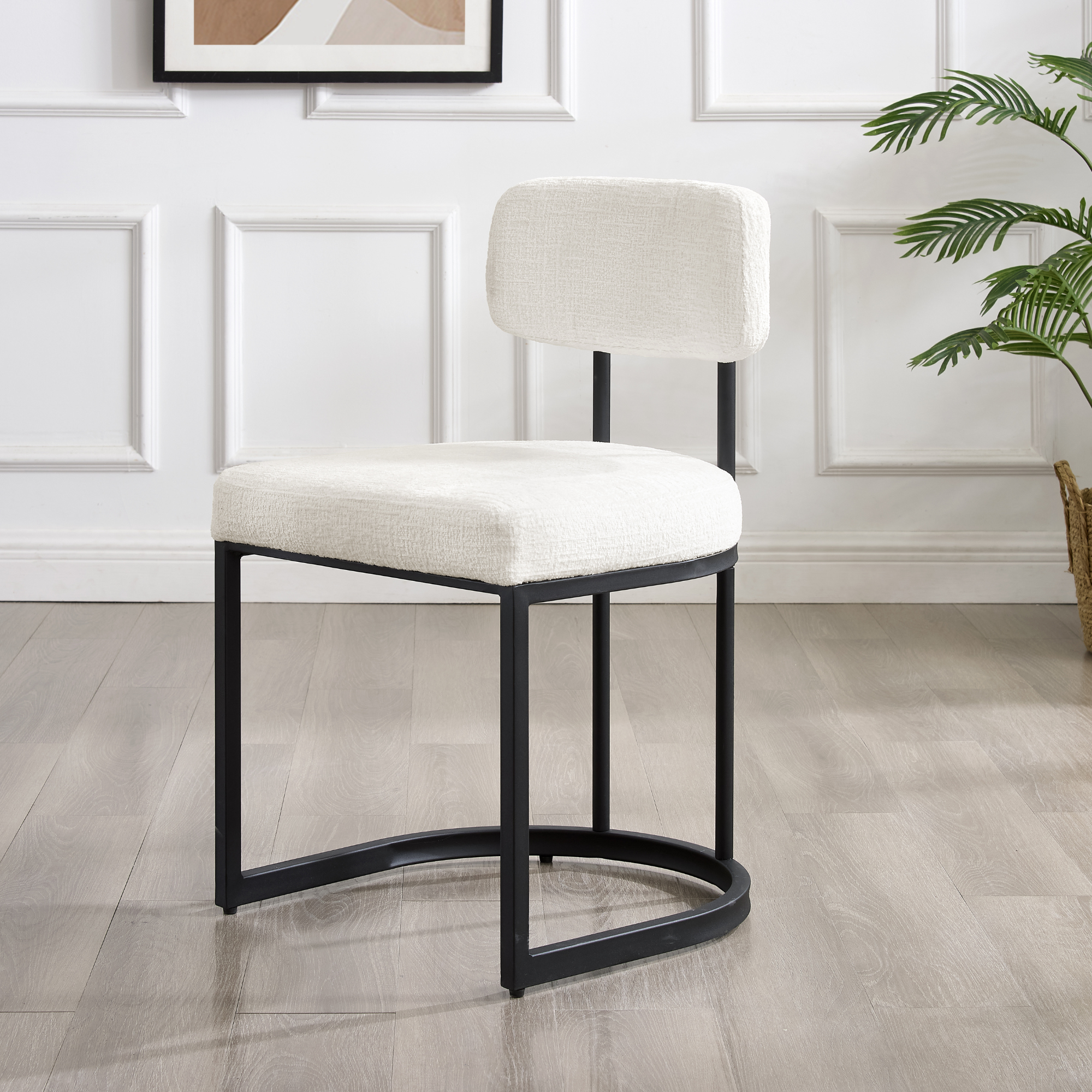 Rhea White Fabric Dining Chair With Black Frame