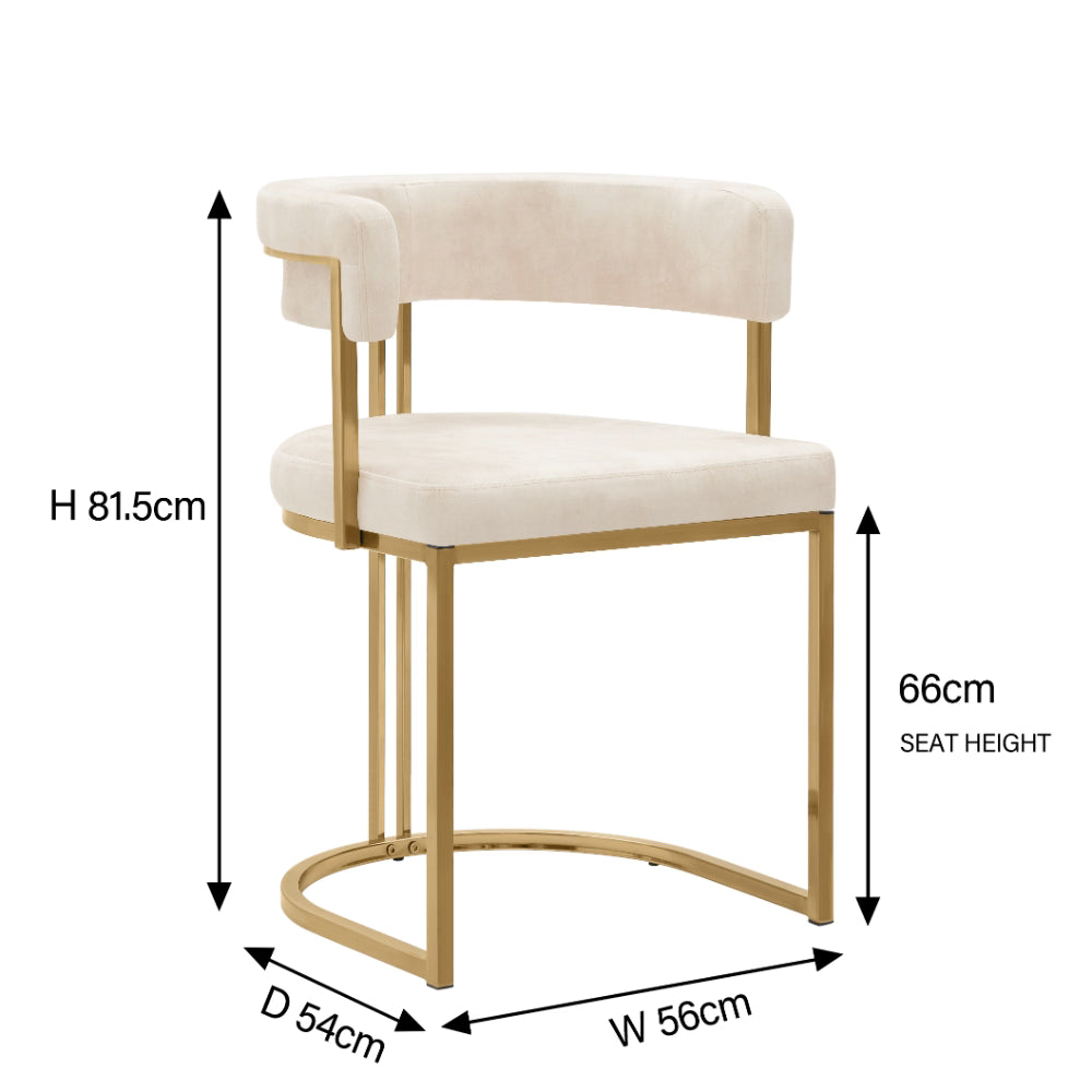 Mia Curved Cream Velvet and Brushed Gold Frame Dining Chair