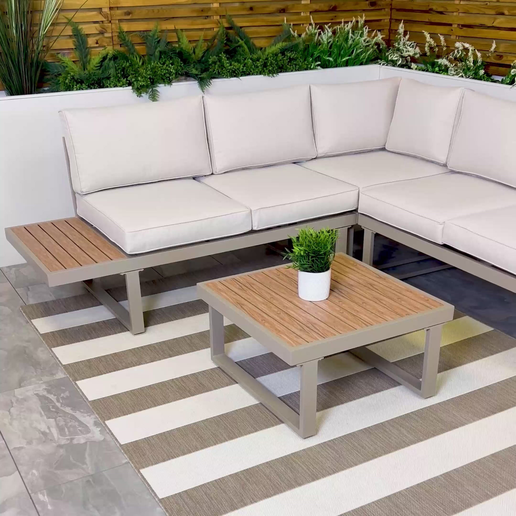 Milan Beige Aluminium 5 Seater Modular Corner Sofa Lounge Set