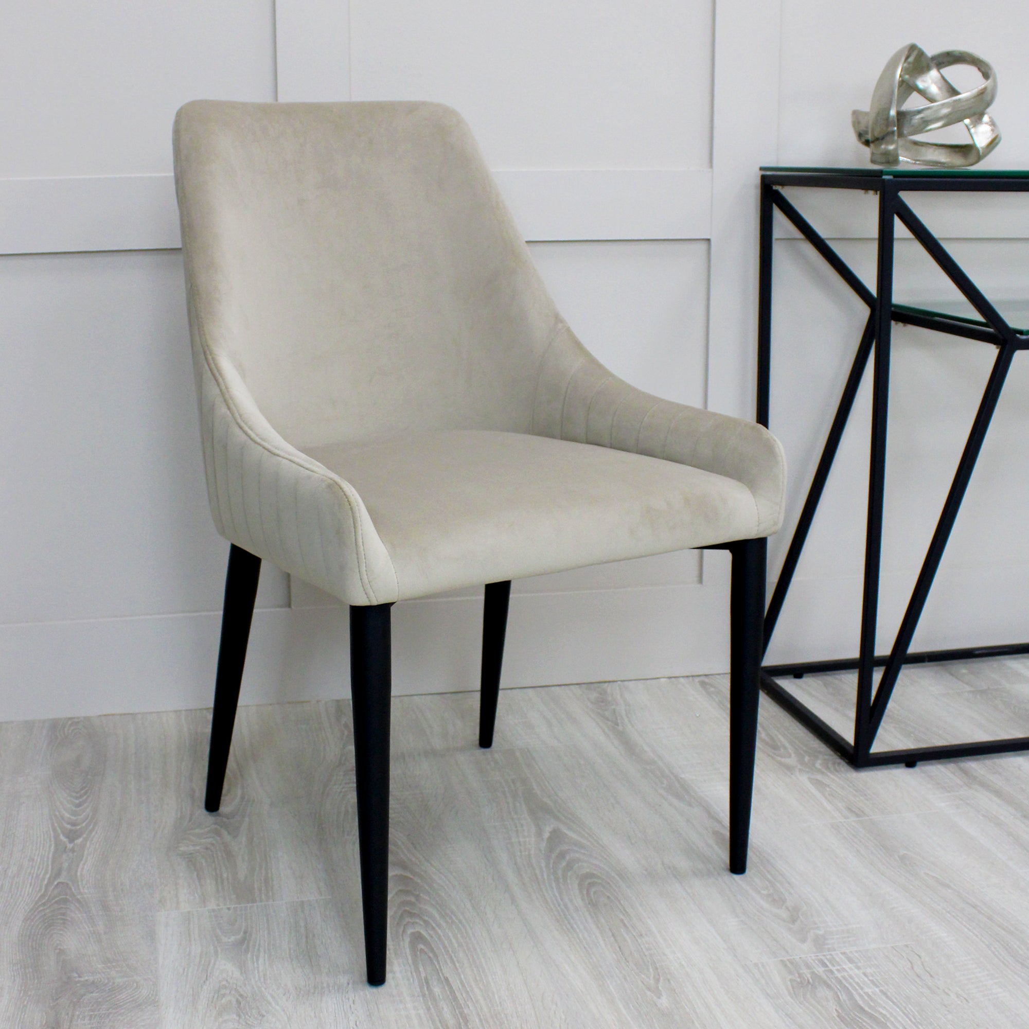 Vera Beige Velvet Dining Chair With Black Legs