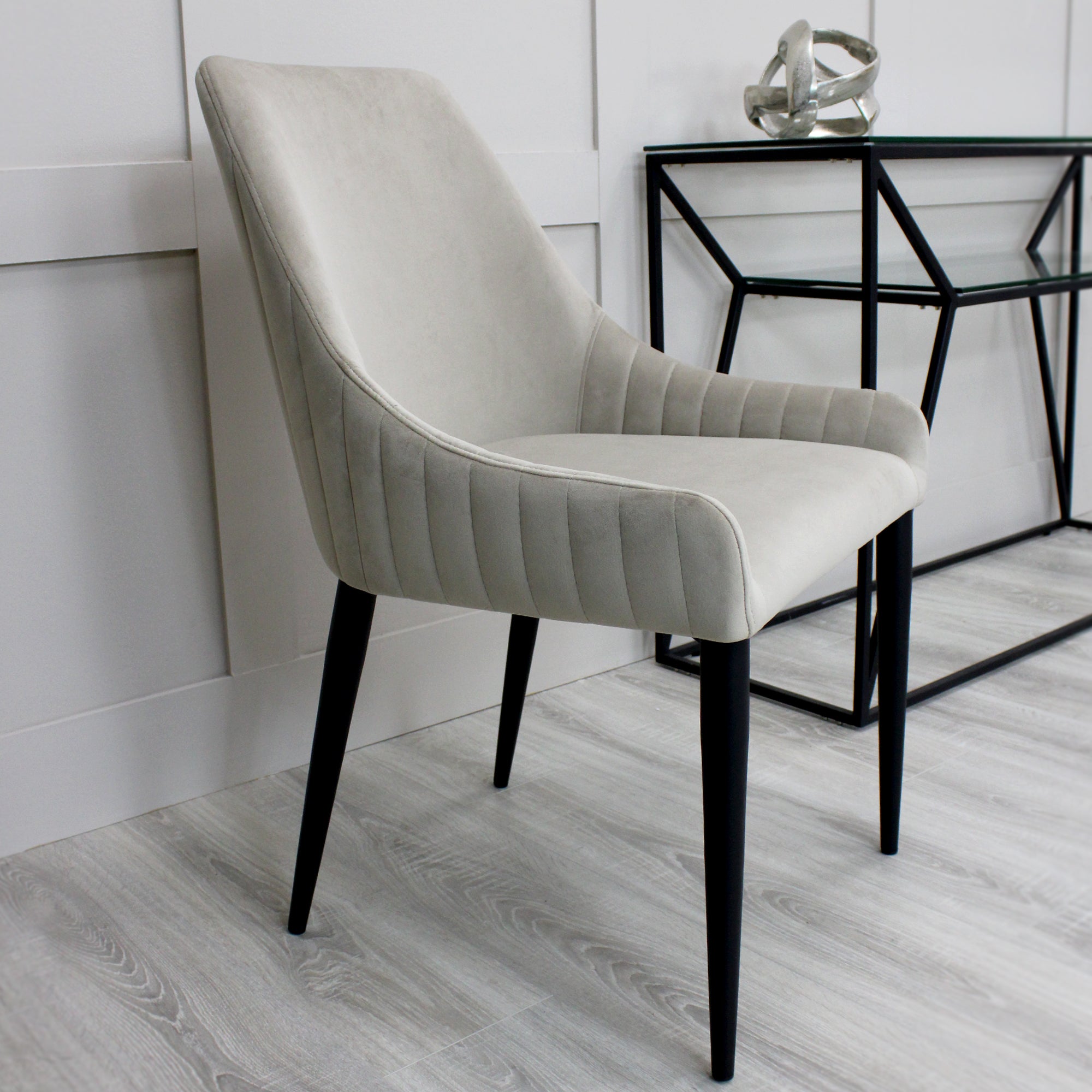 Vera Beige Velvet Dining Chair With Black Legs