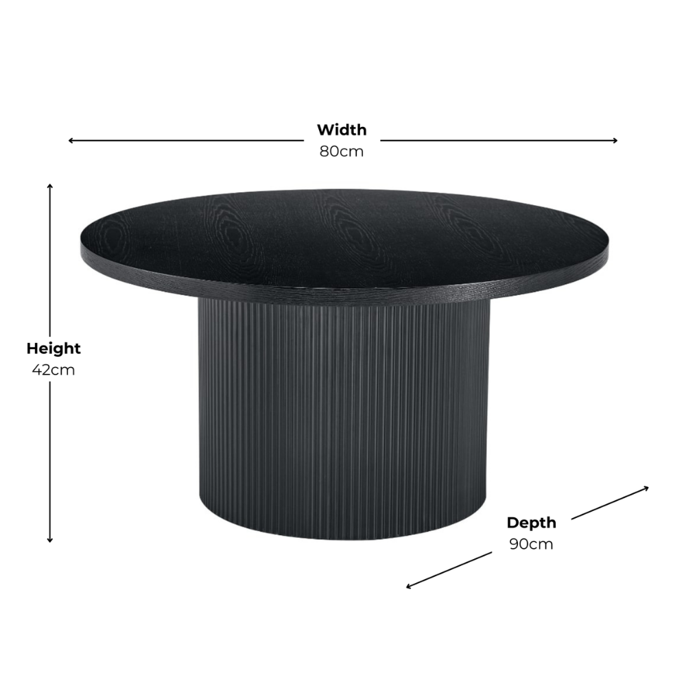 Luca Black Wood Coffee Tables With Ribbed Base Set of 2