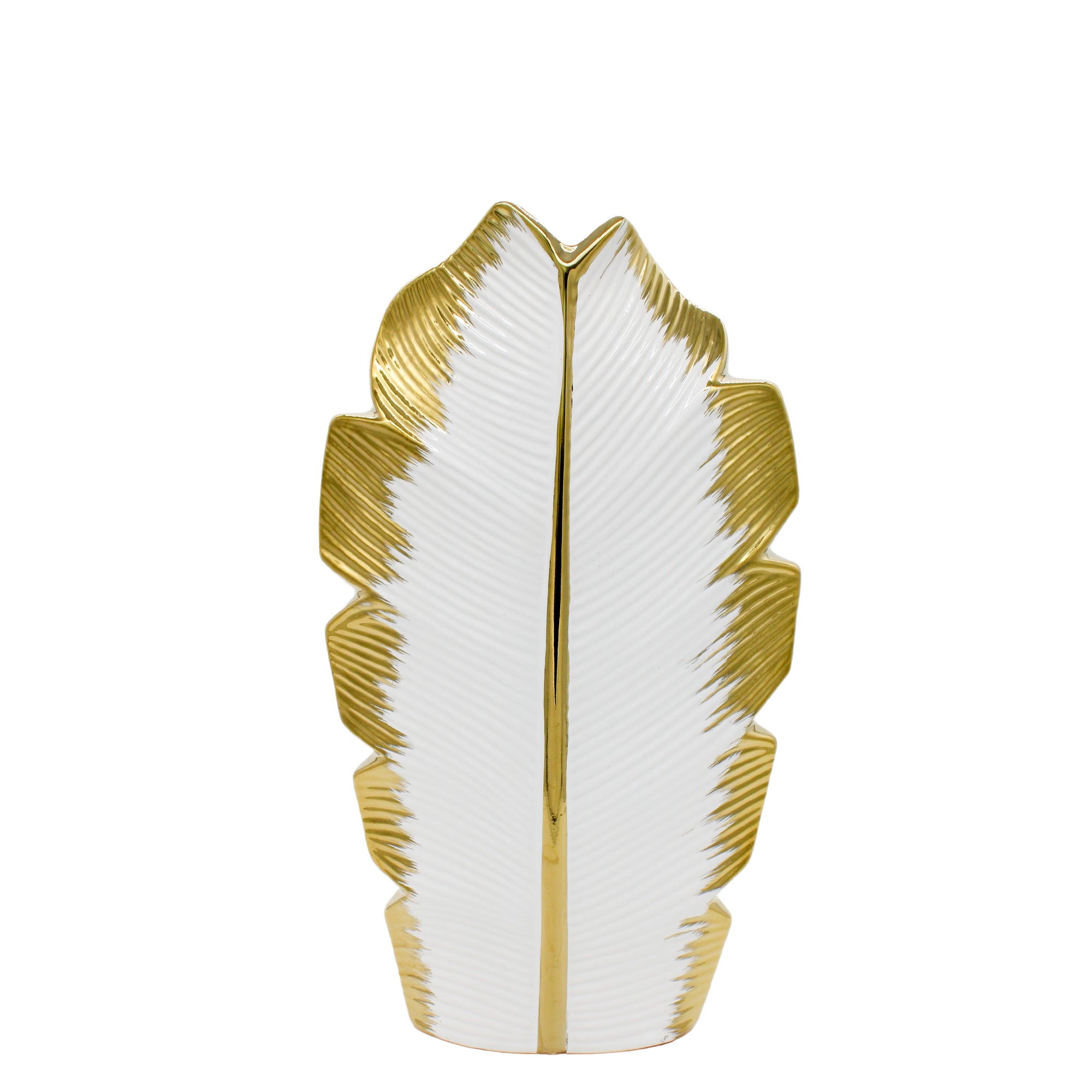 Tall White and Gold Leaf Vase