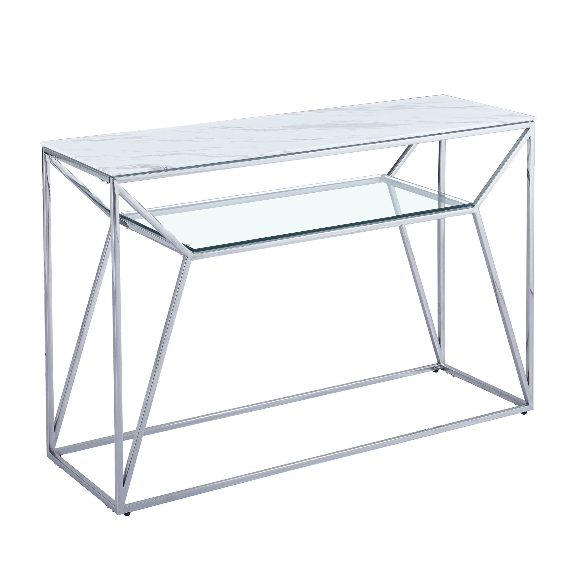 Ava White Marble Effect Console Table With Silver Legs