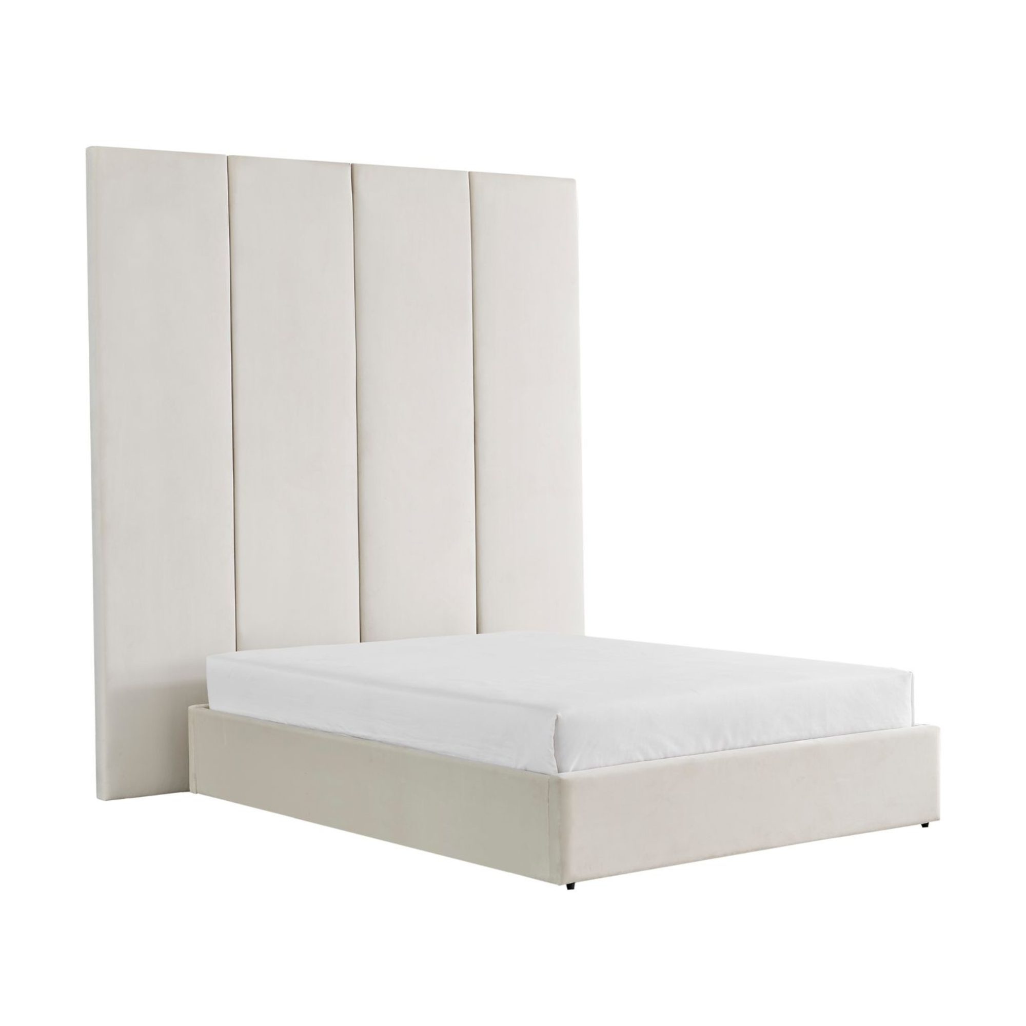 Cream Velvet Wall Panel Bed with Ottoman Storage King Size