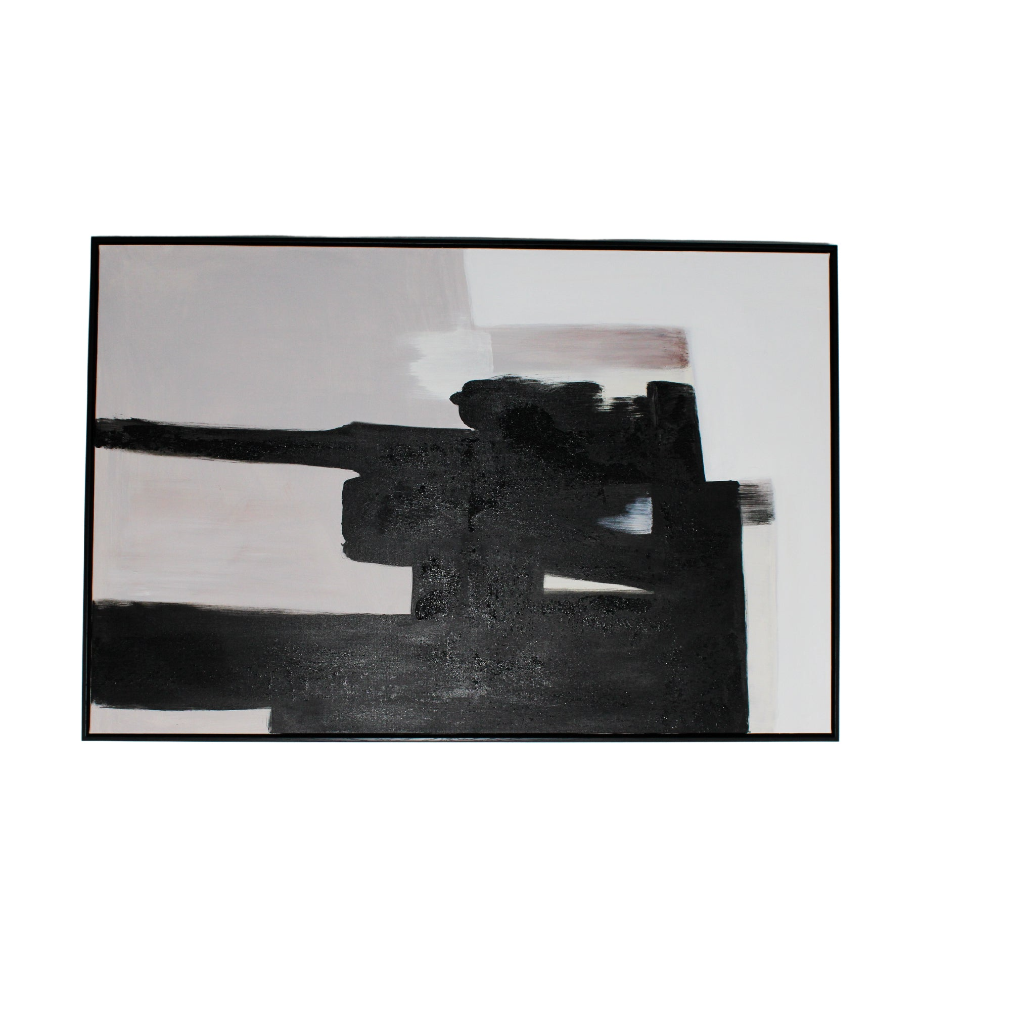 Black Abstract Framed Wall Art with Neutral Tones